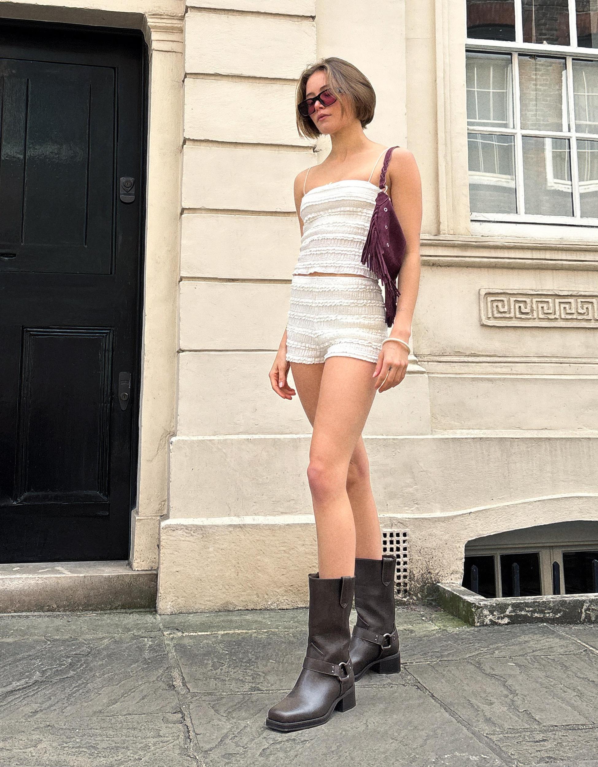 Textured waffle-knit shorts with ruffles Product Image