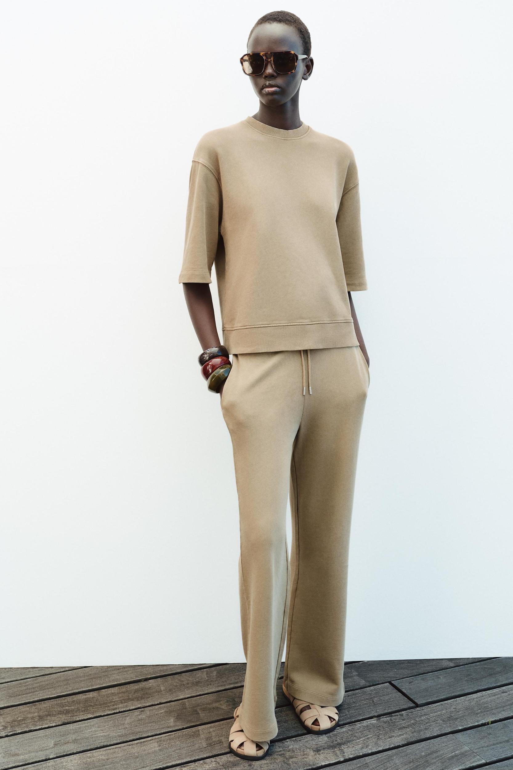 WASHED EFFECT WIDE LEG PANTS Product Image