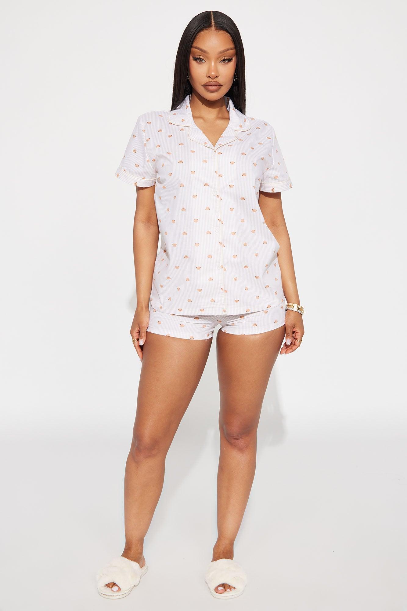 Cuddly Bear Cotton PJ Short Set - Tan Product Image