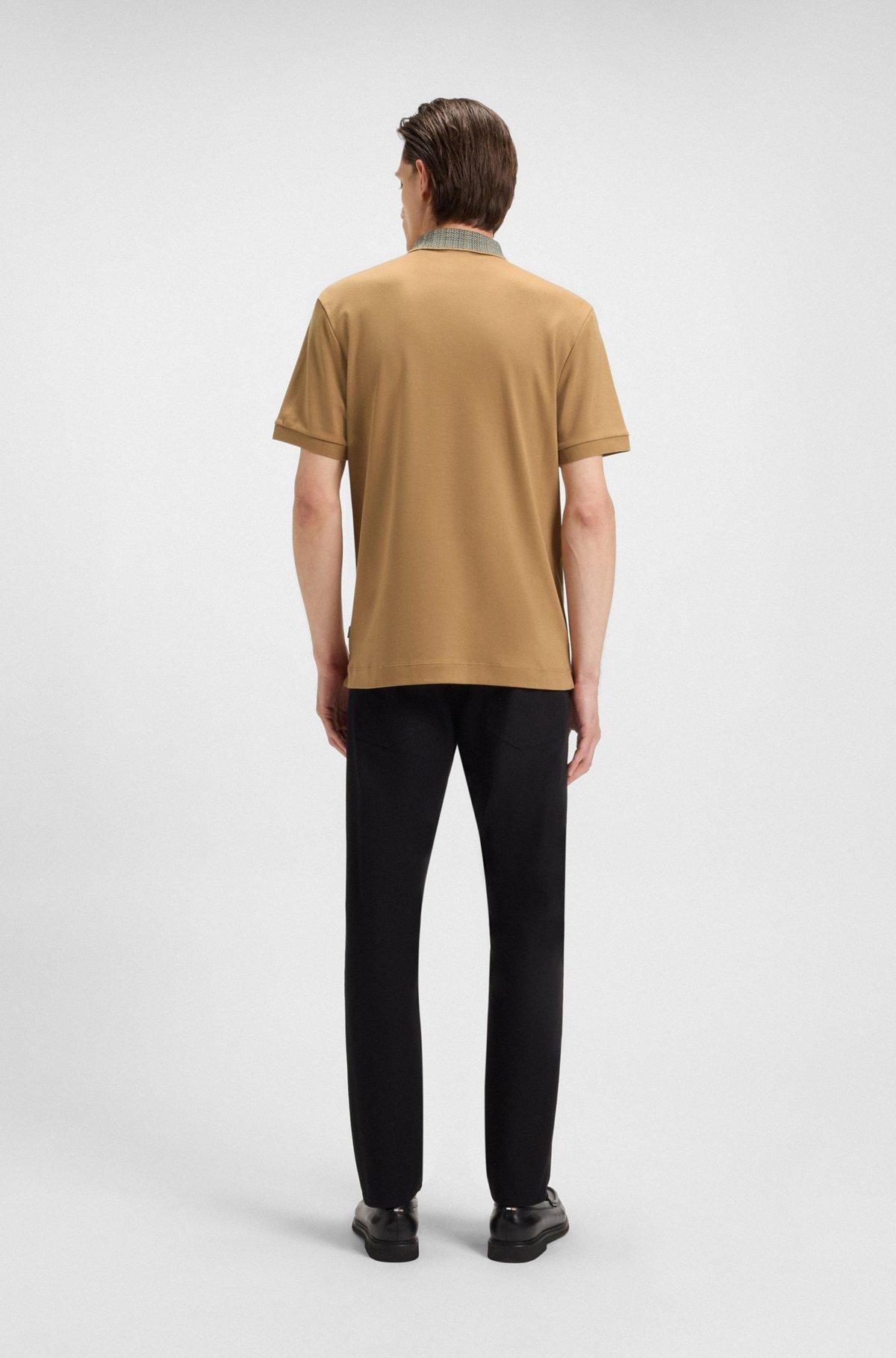 Pima-cotton polo shirt with patterned collar Product Image