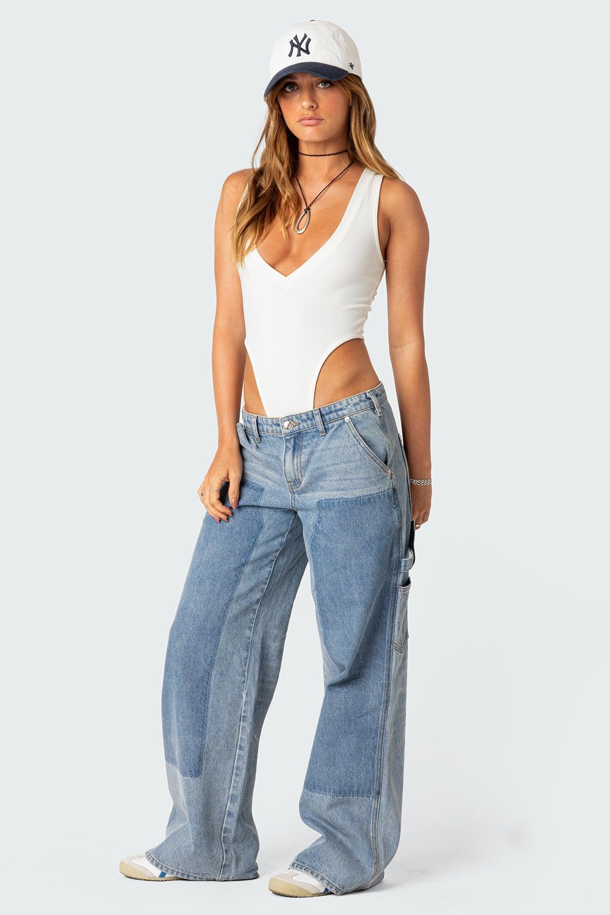 High Cut Ribbed V Neck Bodysuit Product Image