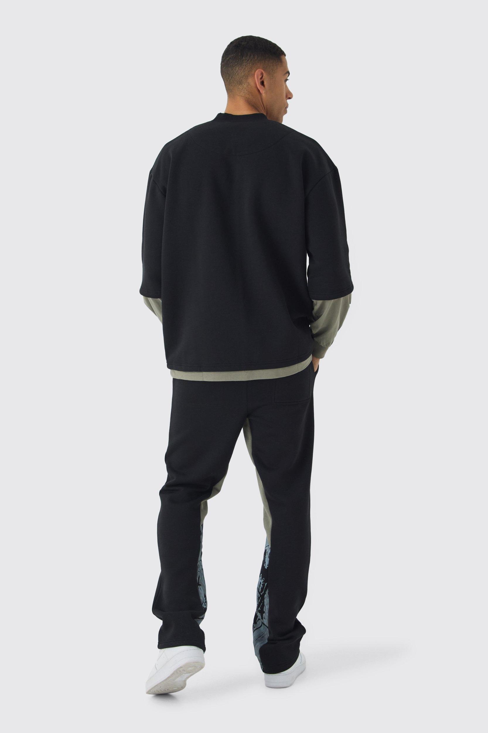 Oversized Half Sleeve Faux Layer 13 Applique Sweatshirt | boohooMAN USA Product Image
