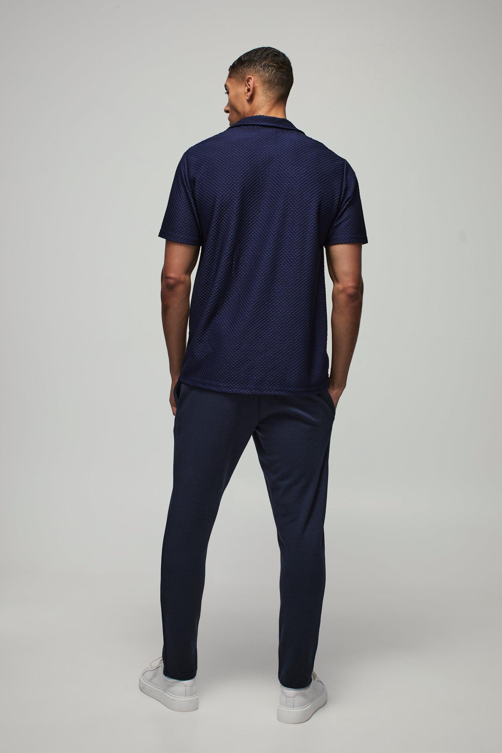 Regular Fit Textured Revere Polo | boohooMAN USA Product Image