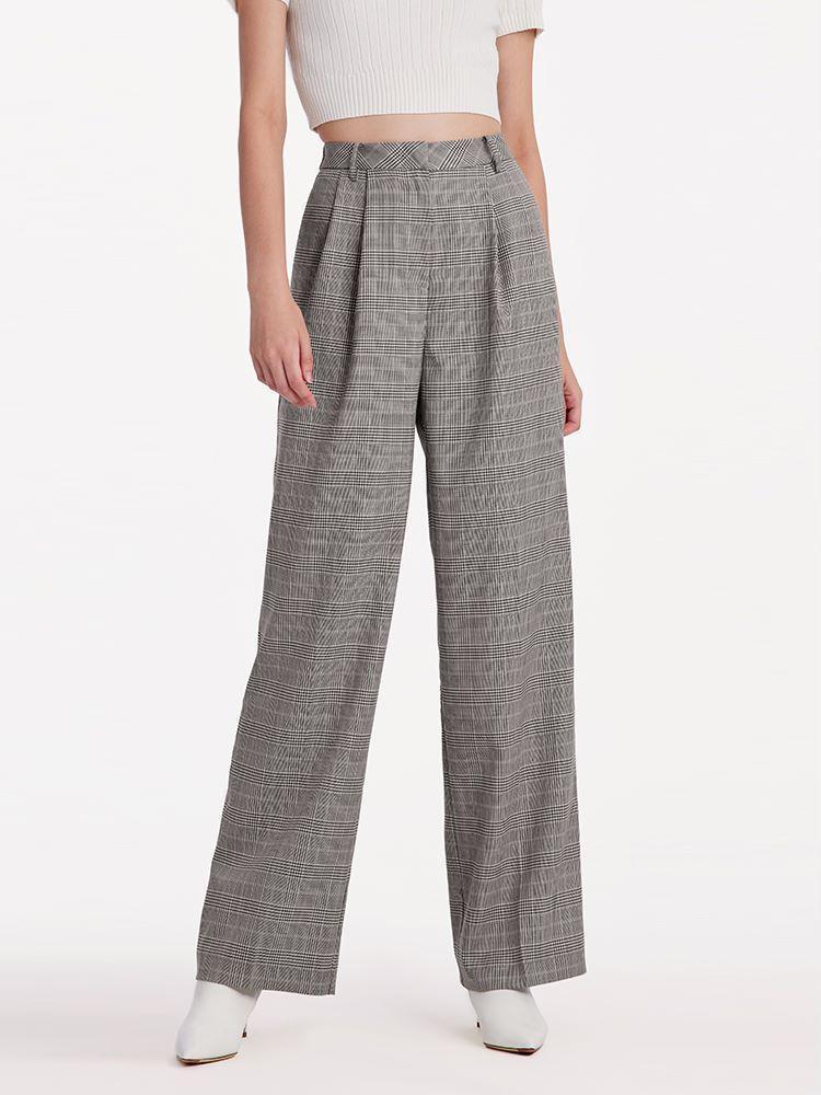 Worsted Wool Plaid Straight Full Length Pants Product Image