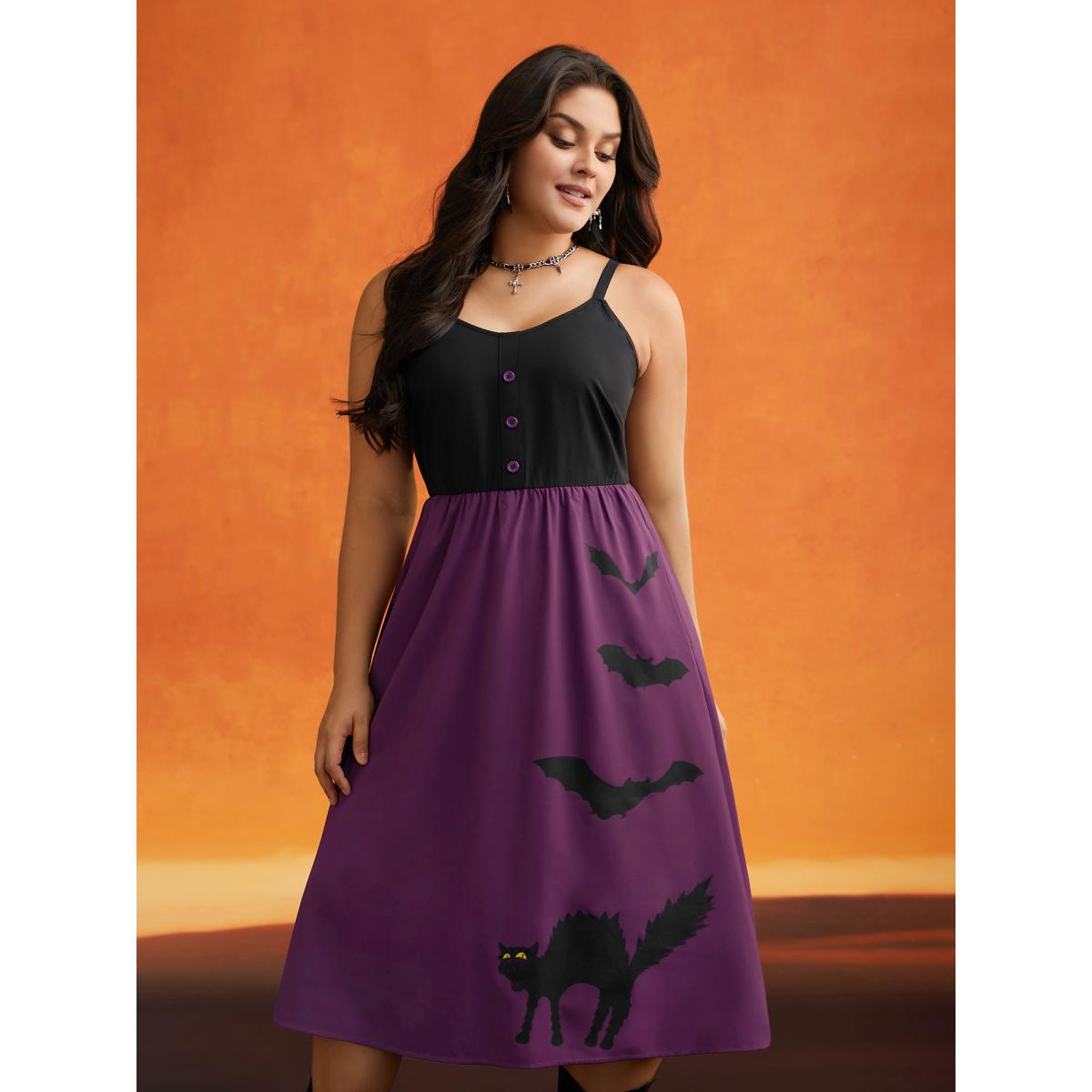 Plus Size Bewitched Color Contrast Splicing Midi Dress Deeppurplered Women Cocktail Contrast Party Curvy Bloomchic 18-20/2X Product Image