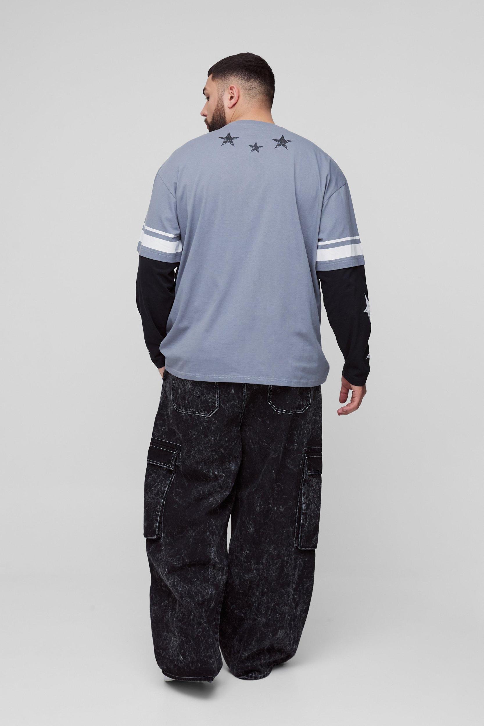 Plus Oversized Limited Print Faux Layer T-shirt | boohooMAN USA Product Image