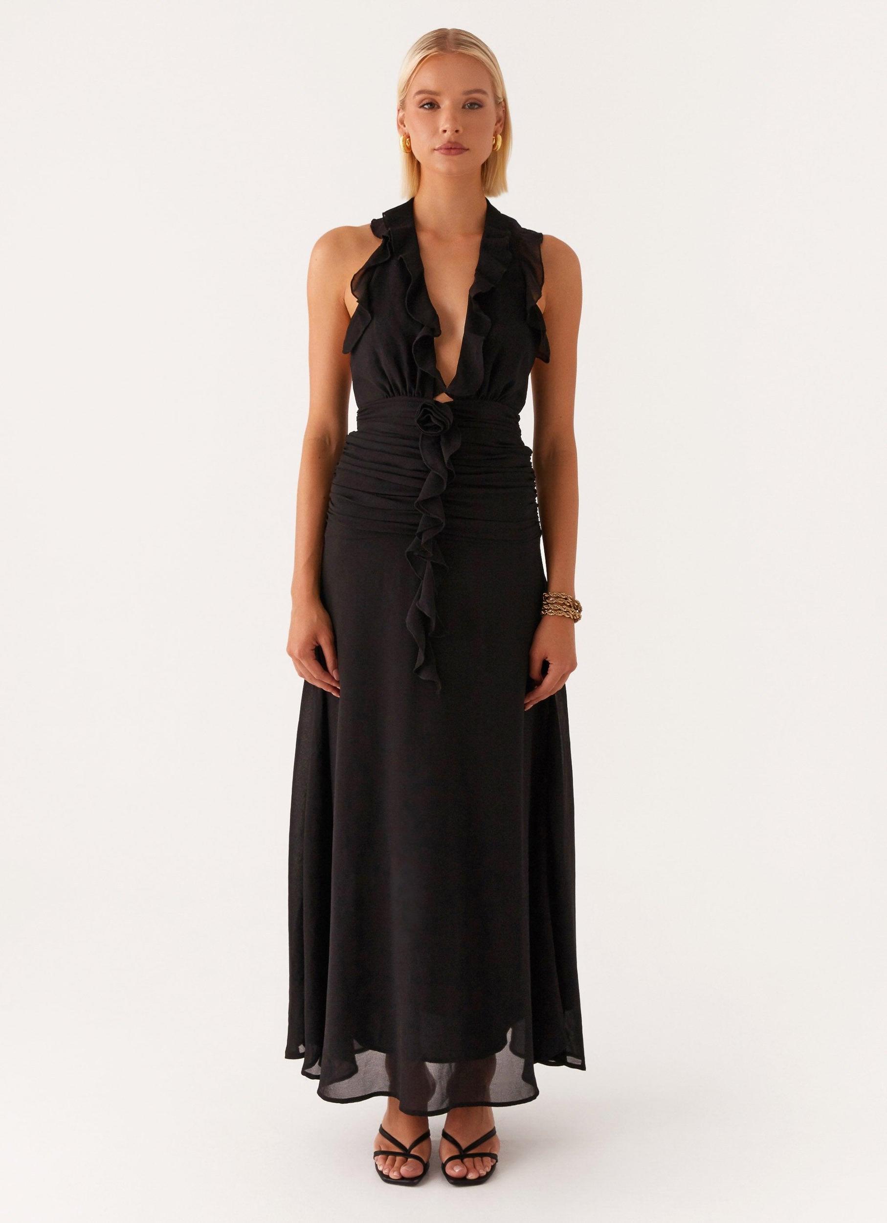 What You Need Frill Maxi Dress - Black Product Image