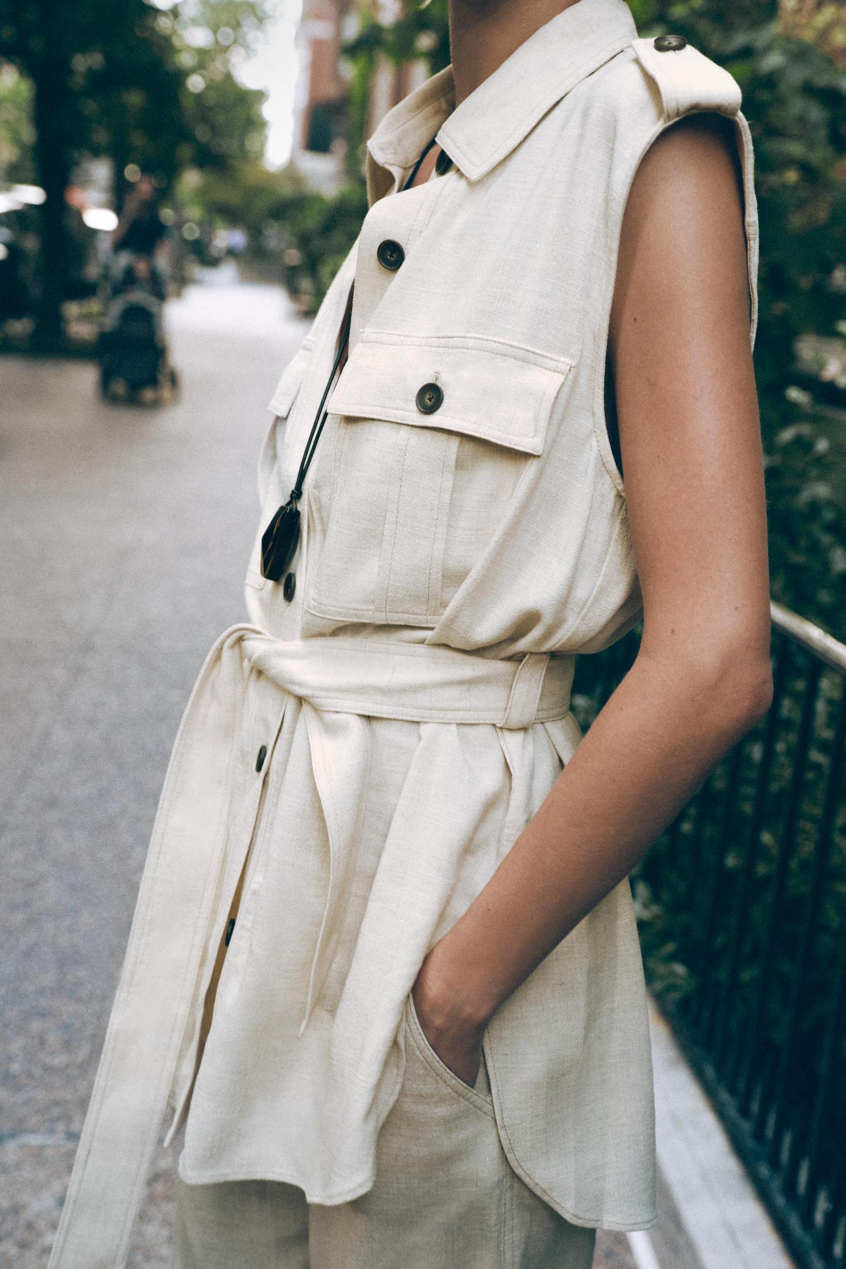 LINEN BELTED LONG VEST Product Image