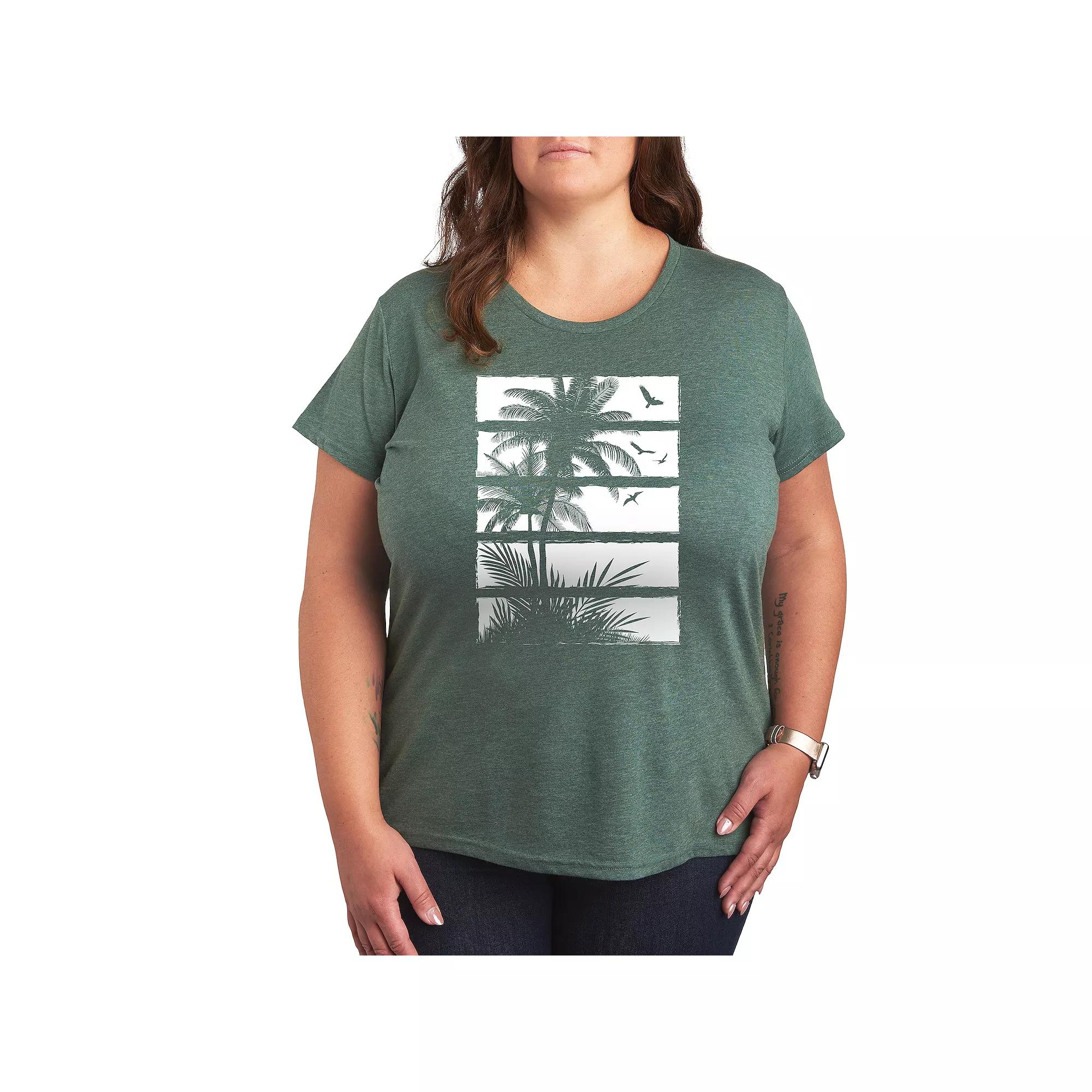 Plus Palm Tree Silhouette Panels Graphic Tee, Women's,  Product Image