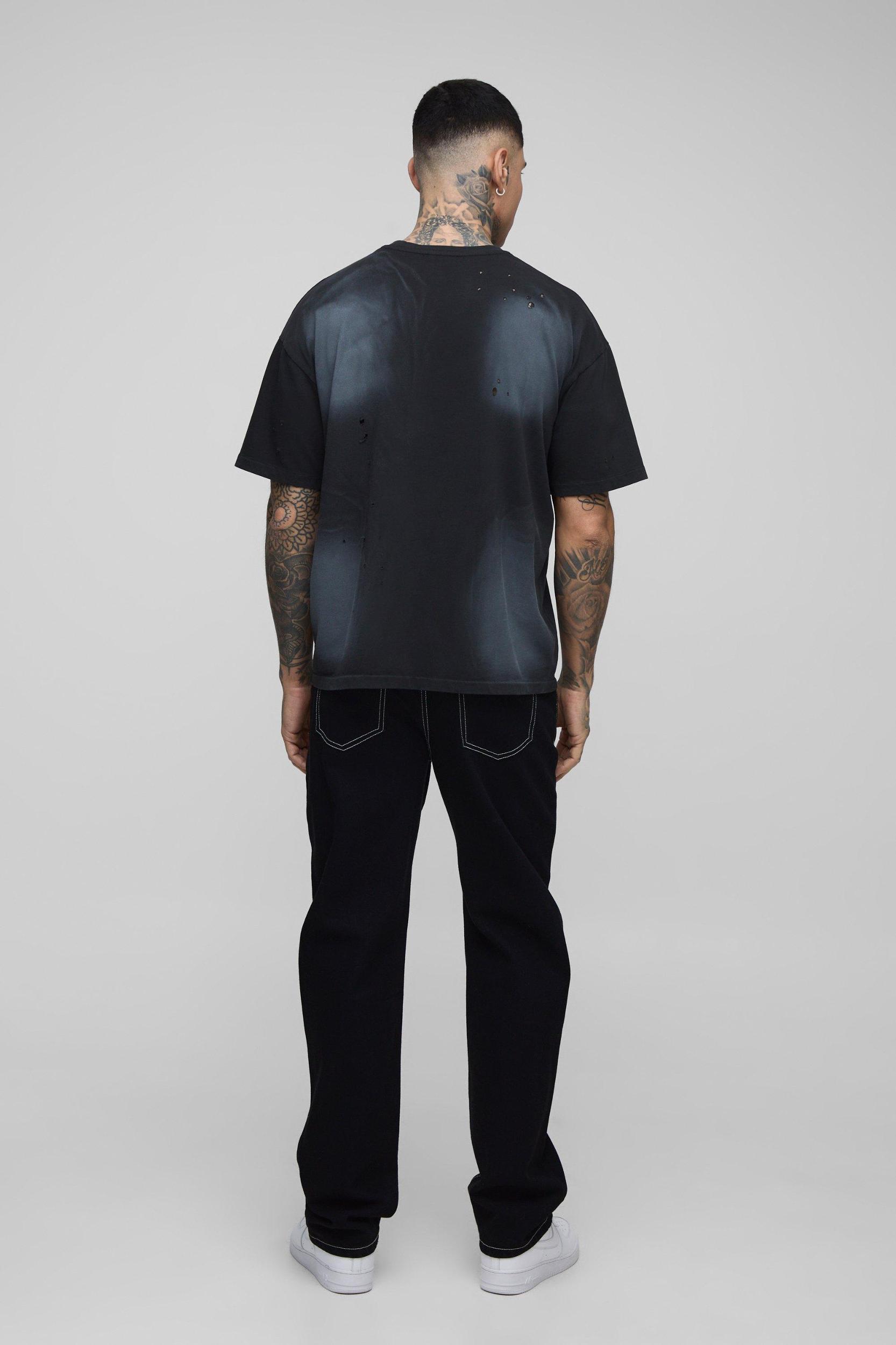 Tall Straight Rigid Contrast Stitch Jeans | boohooMAN USA Product Image