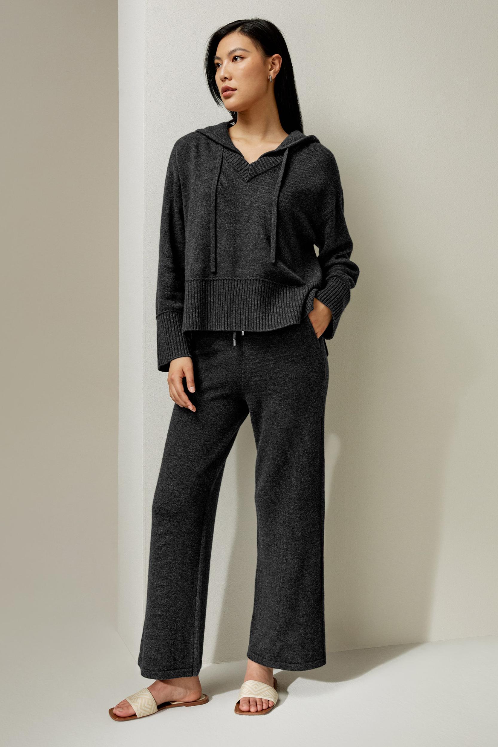 LILYSILK Wool Trousers Women - Dark Gray Wool Cashmere - Comfortable Plain Knit Pattern Trousers M Product Image