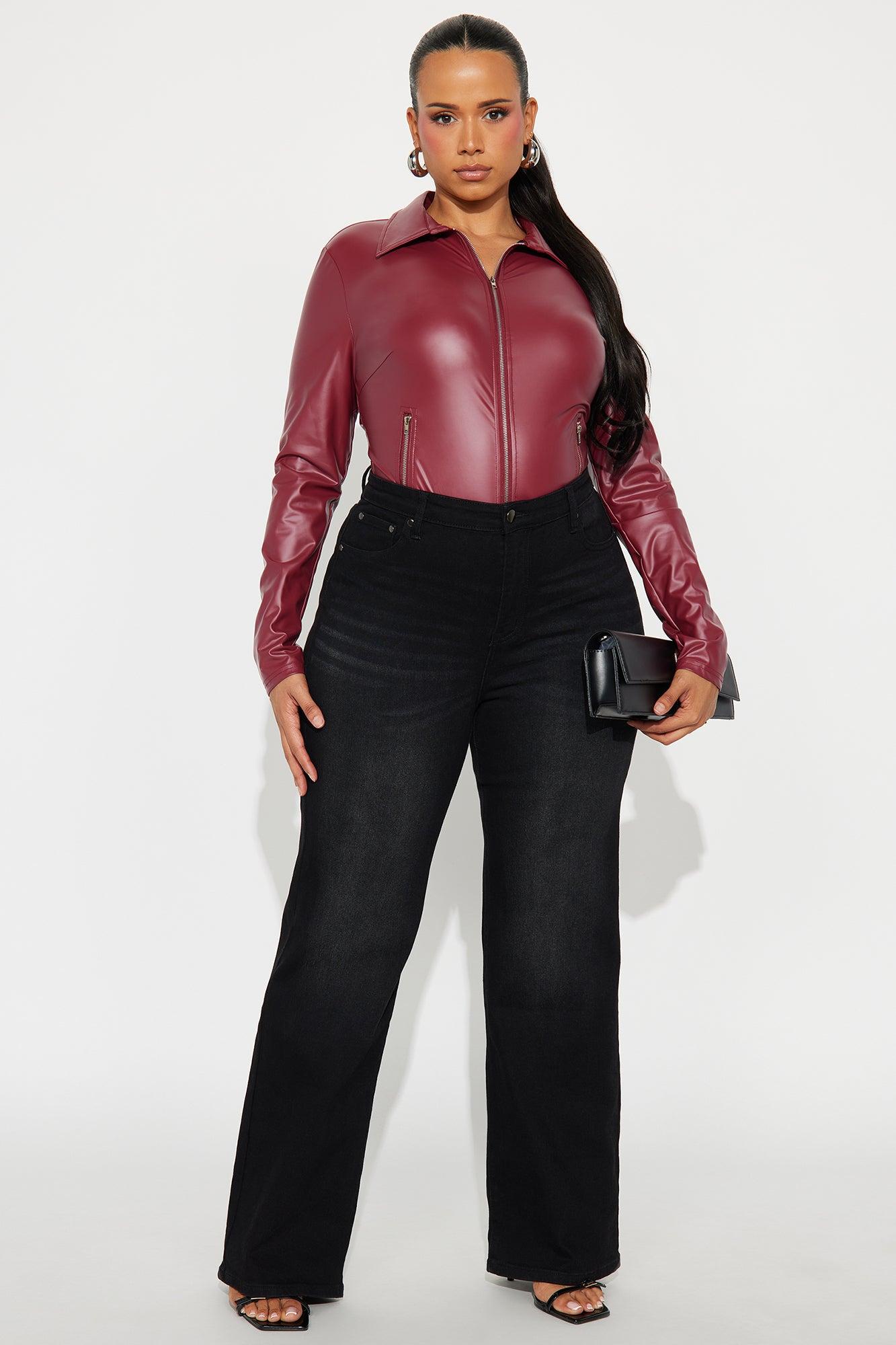 Biker Baddie Zip Front Bodysuit - Burgundy Product Image