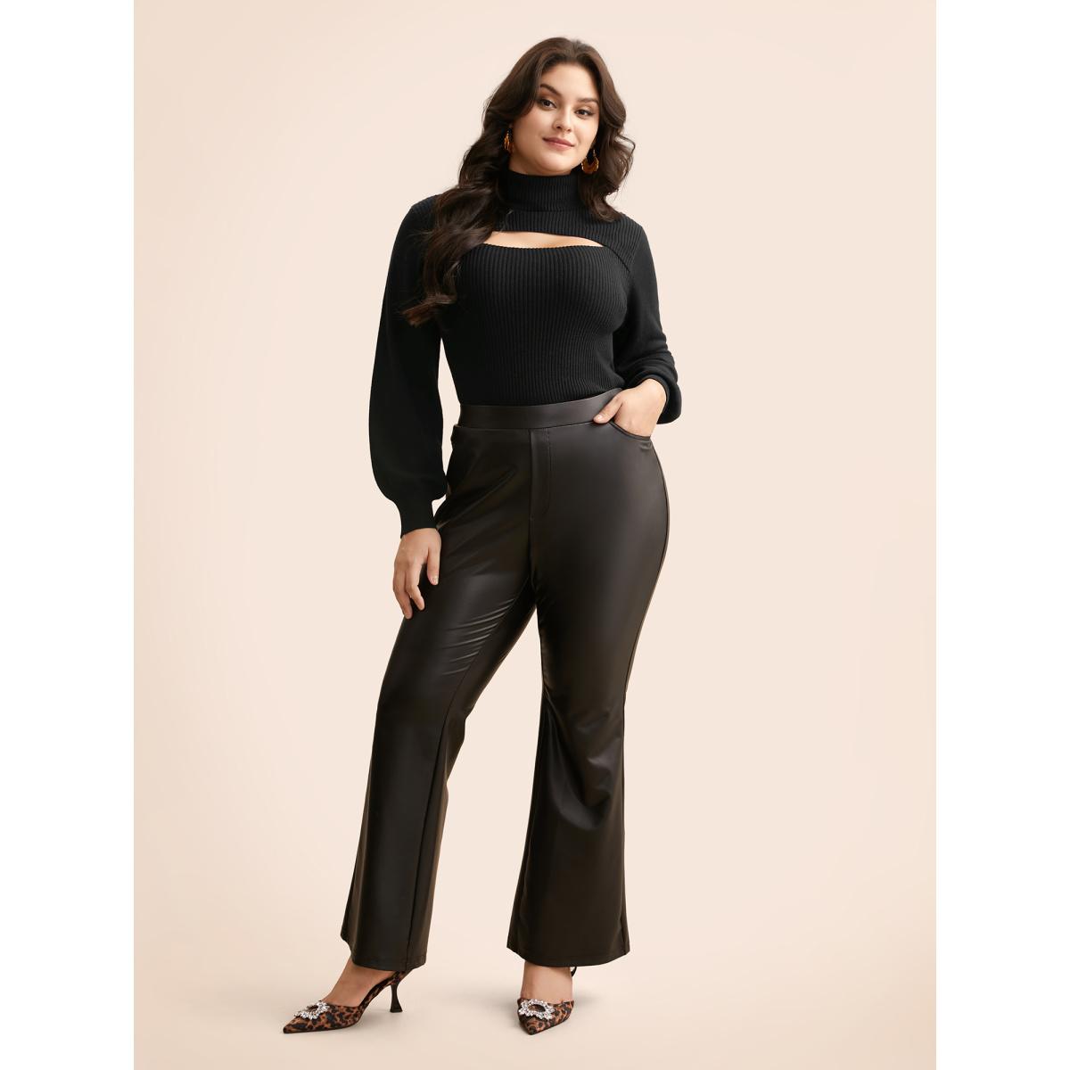 Plus Size Supersoft Essentials Turtleneck Cut Out Pullover Black Women Elegant Long Sleeve Turtleneck Everyday Pullovers BloomChic 18-20/2X Product Image