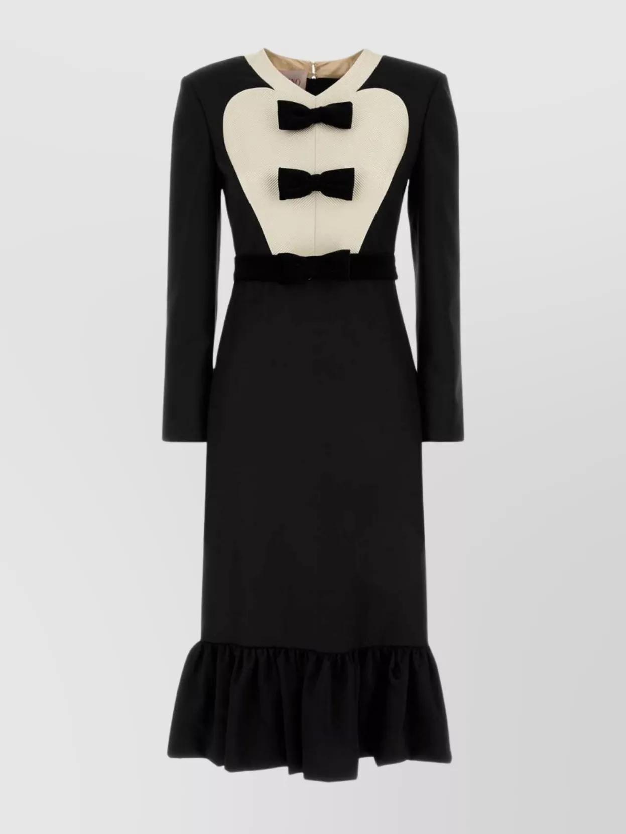 VALENTINO Virgin Wool Midi Dress With Bows In Black Product Image