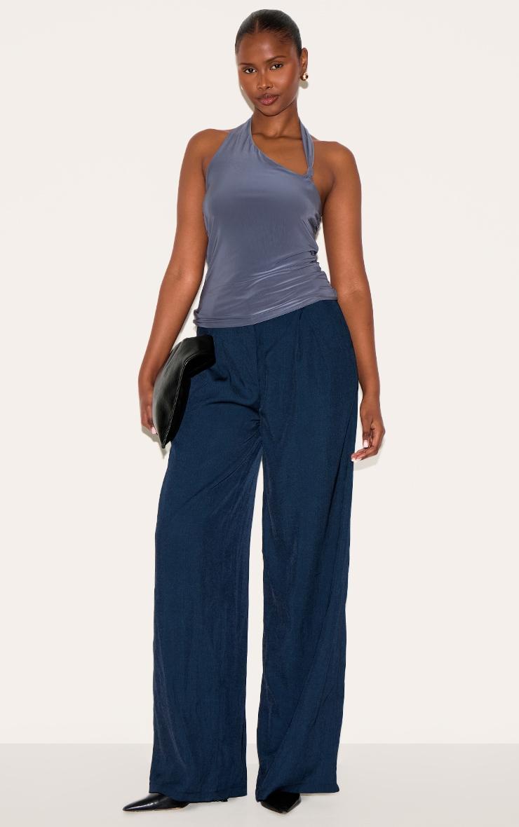 Slate Grey Slinky Halterneck Knot Detail Top Product Image