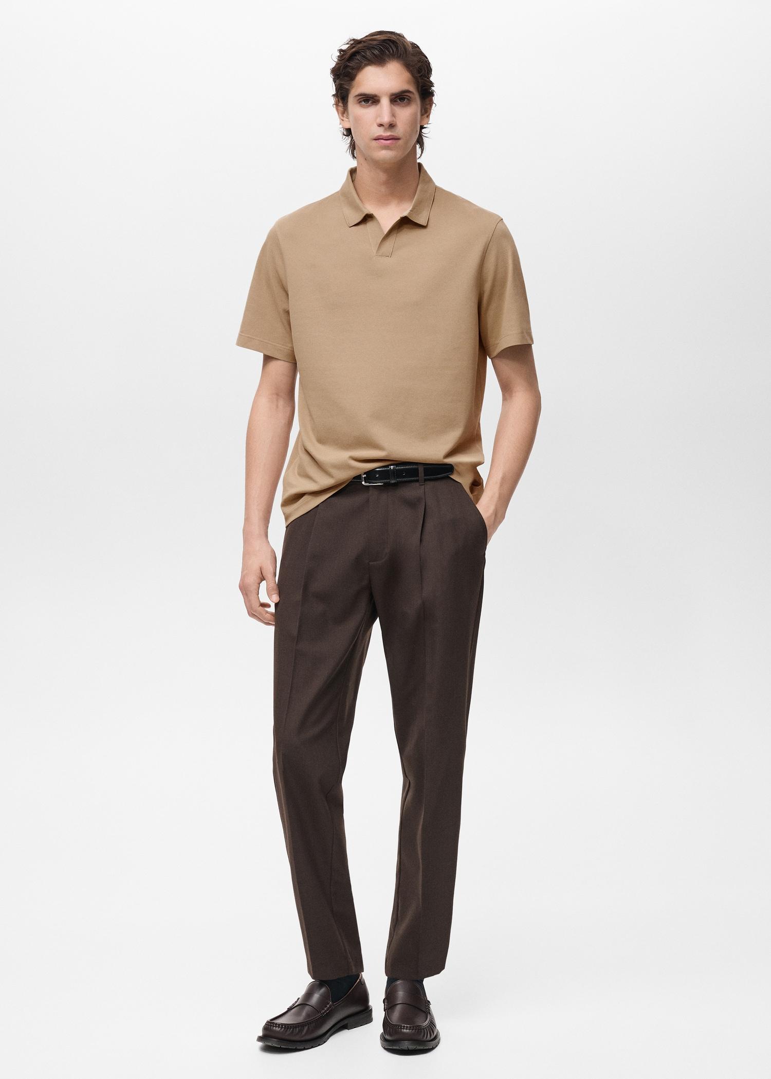 Slim-fit cotton-piqué polo shirt - Men | MANGO USA Product Image