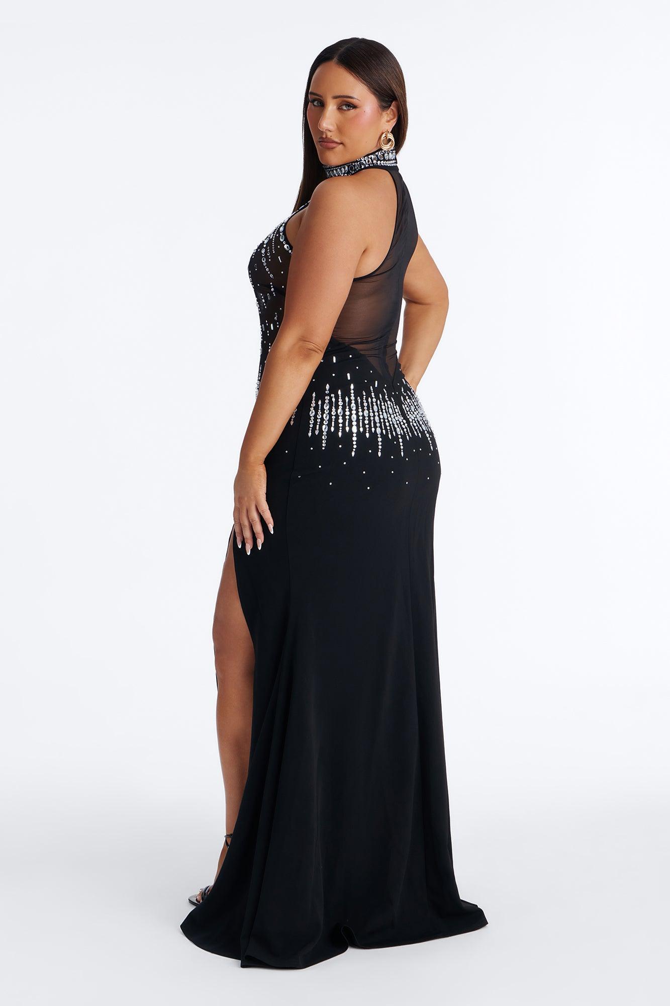Chloe Rhinestone Embellished Gown - Black Female Product Image