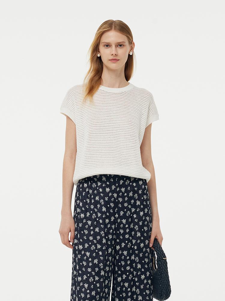 Linen Cotton Sequins Women Open-Knit Top Product Image