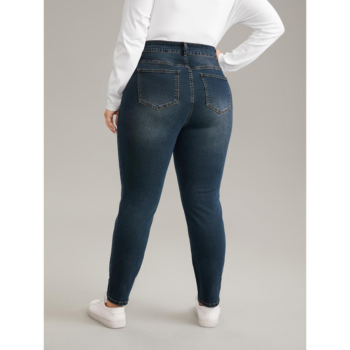 Plus Size Dark Wash High Stretch Skinny Jeans Women Midnight Casual Plain Plain High stretch Pocket Jeans BloomChic 26/4X Product Image