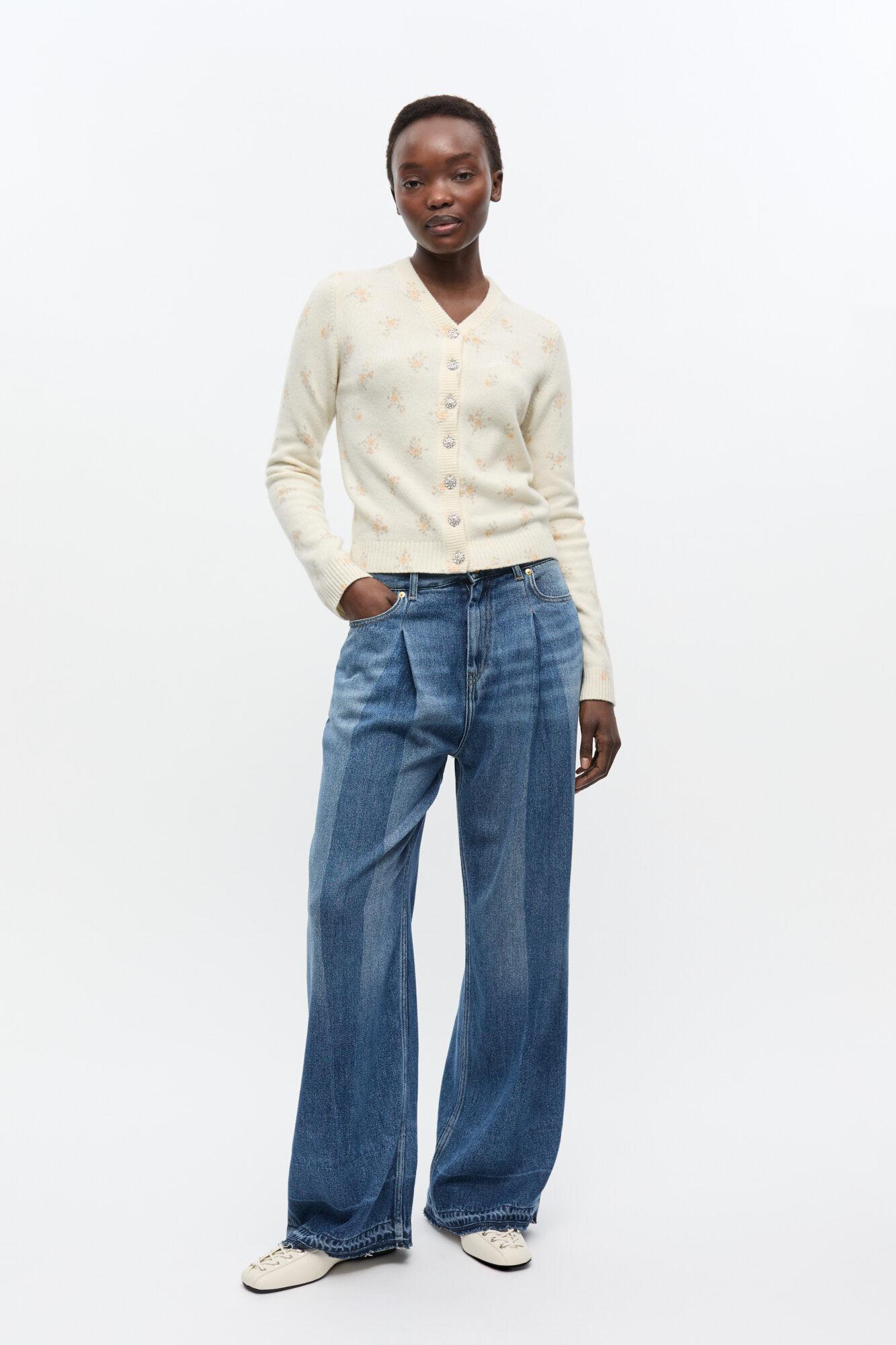 Ivory Printed Wool Mix Cardigan Product Image