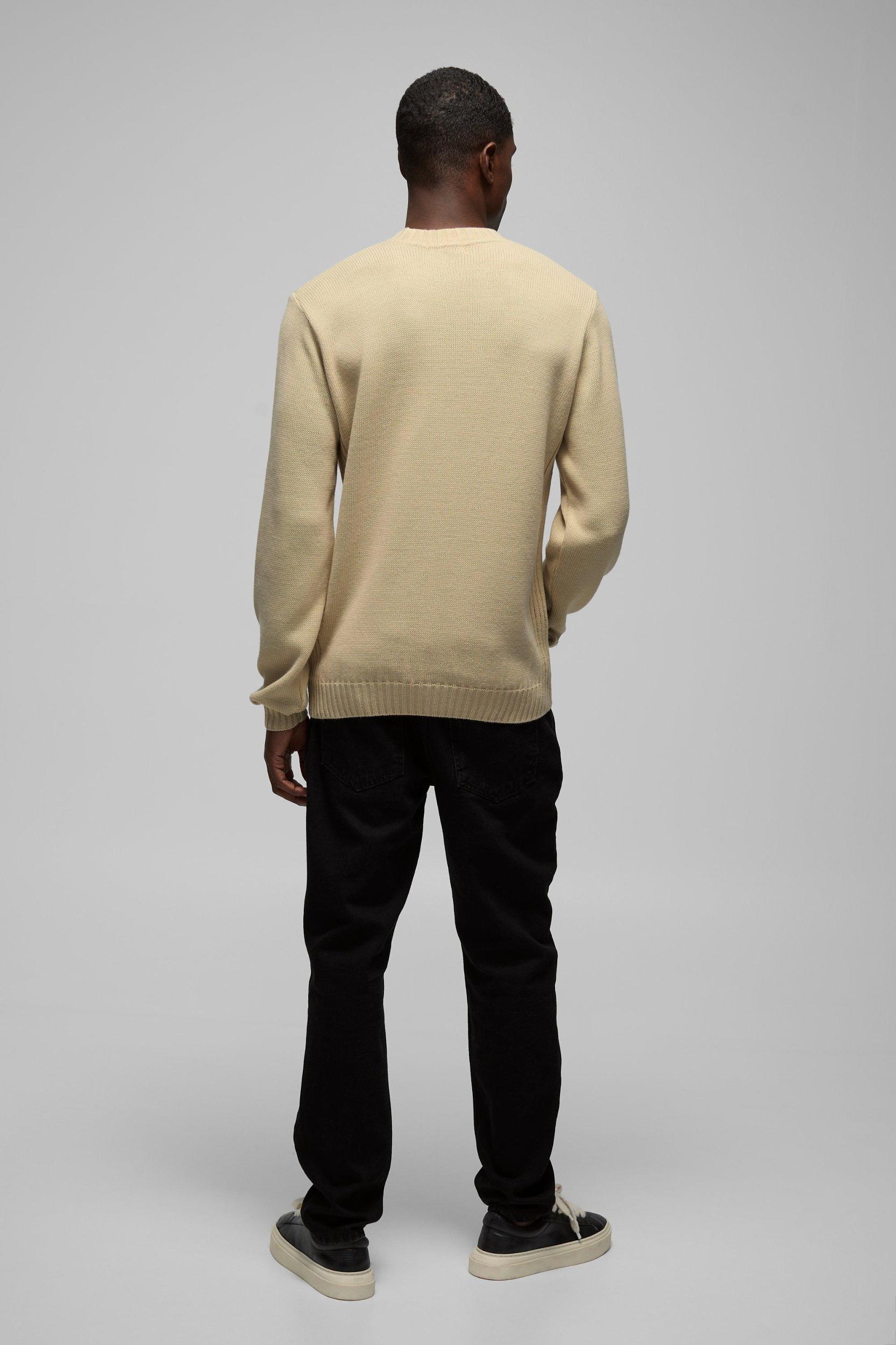 Regular Fit Ribbed Panel Crew Knitted Sweater | boohooMAN USA Product Image