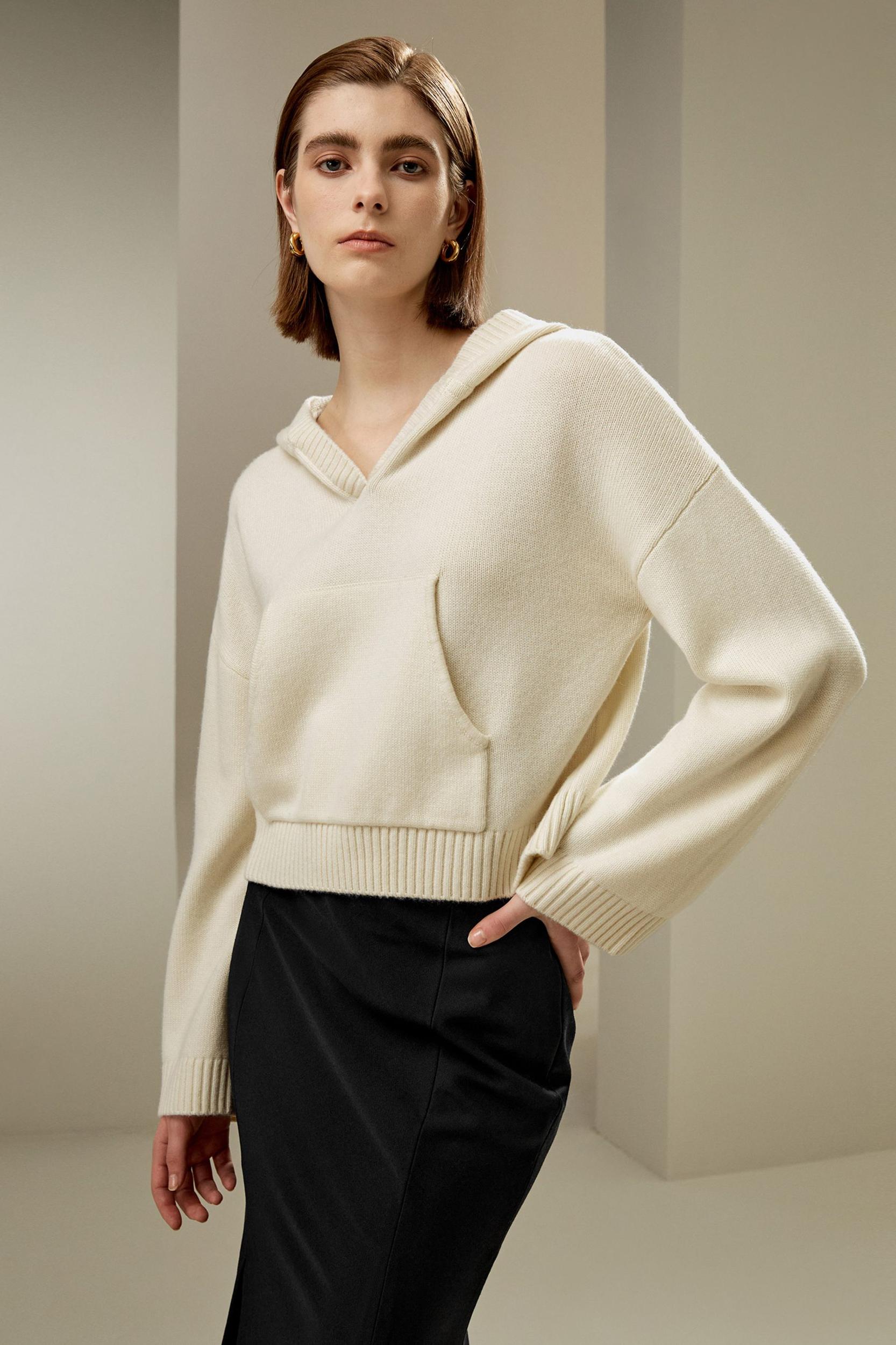 LILYSILK Hooded Cashmere Sweater - for Women - Green Wool Cashmere - Timeless Loose Fit Sweater S Product Image