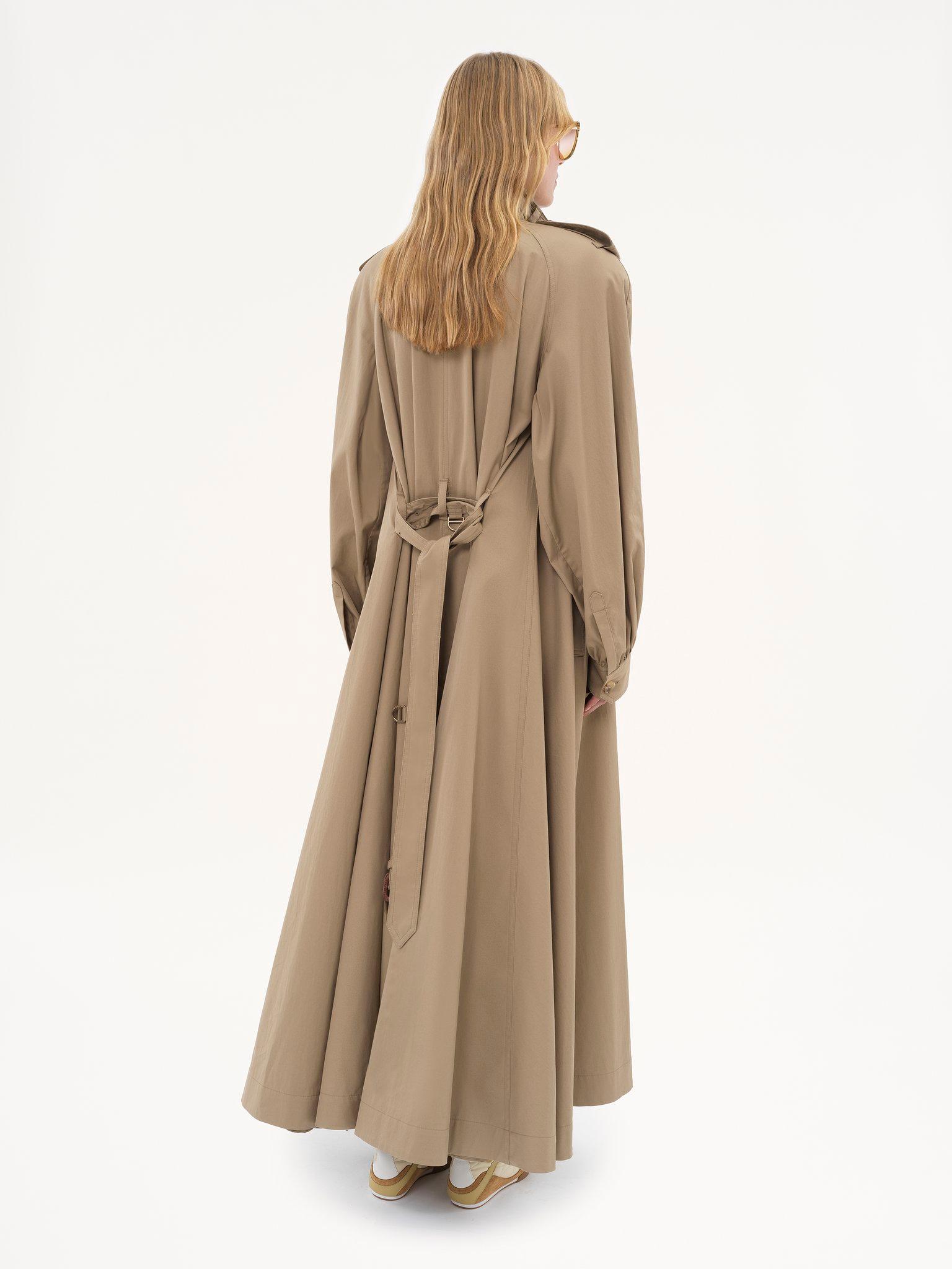 High-neck long trench coat in cotton gabardine Product Image