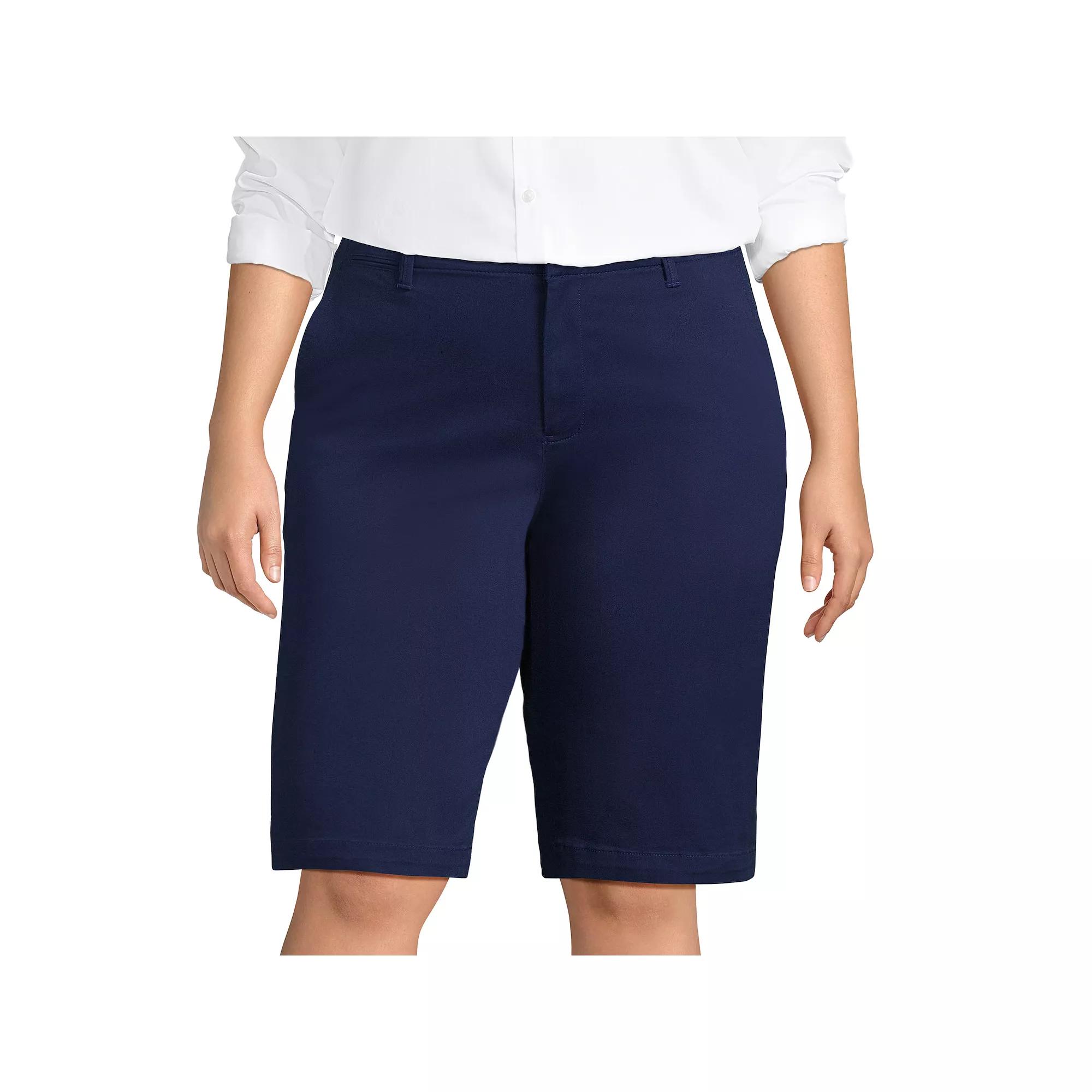 Plus Size Lands' End Elastic Back Classic Bermuda 12" Chino Shorts, Women's, Size: 20 W, Light Grey Product Image