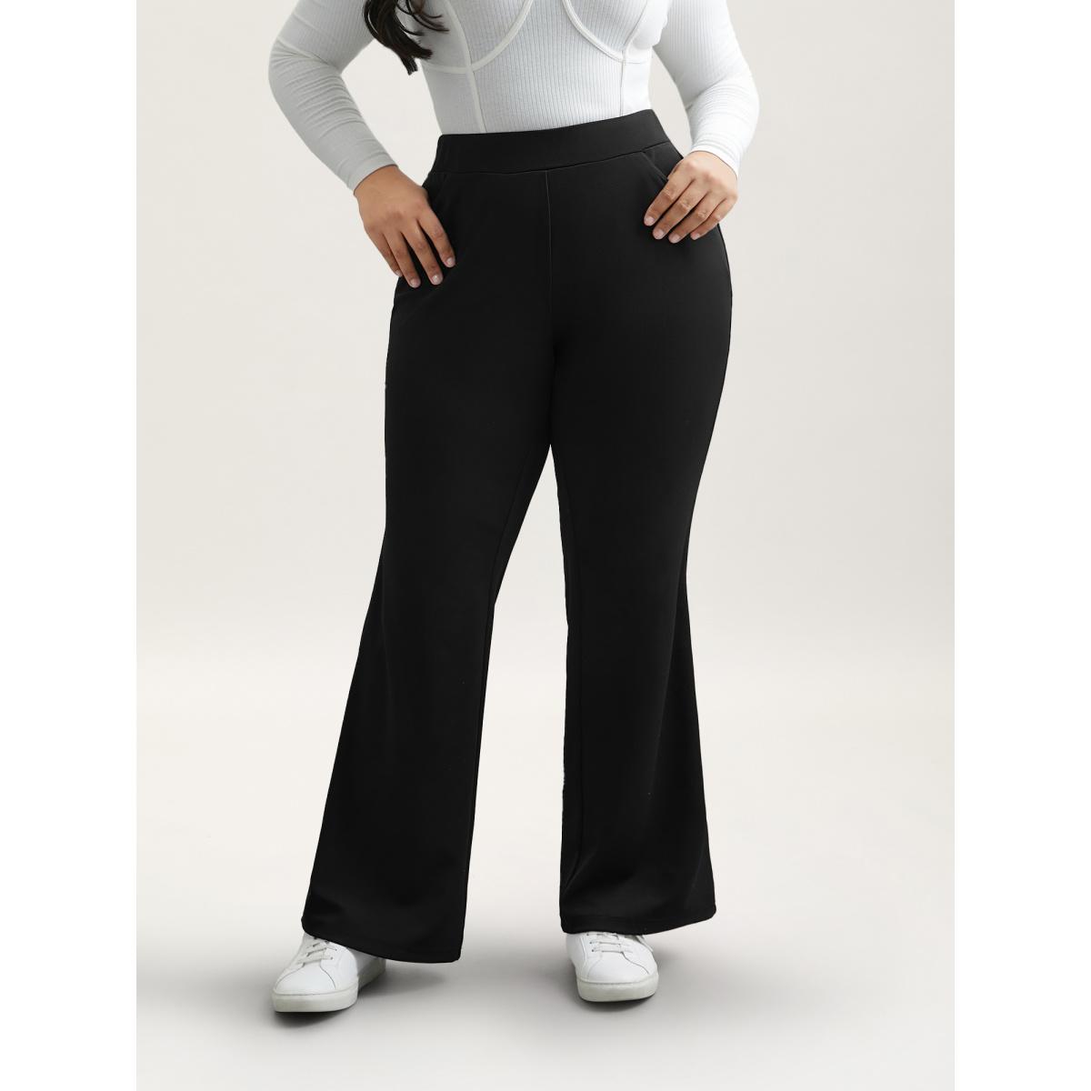 Plus Size Stretchy Waist Pockets Flared Pants Women Black Office Bootcut Mid Rise Office Pants BloomChic 14-16/1X Product Image
