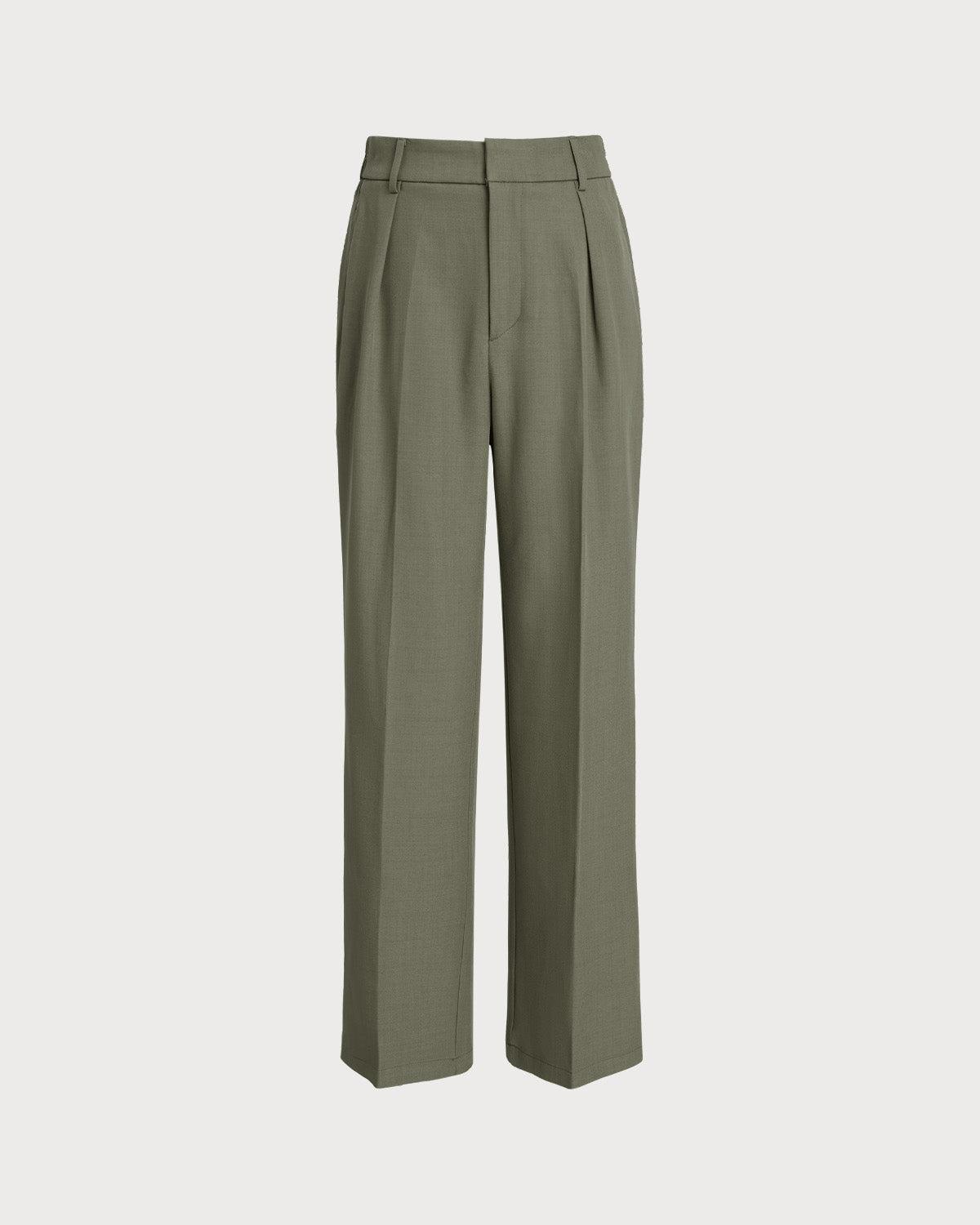 Green Elastic Waist Straight Pants Product Image