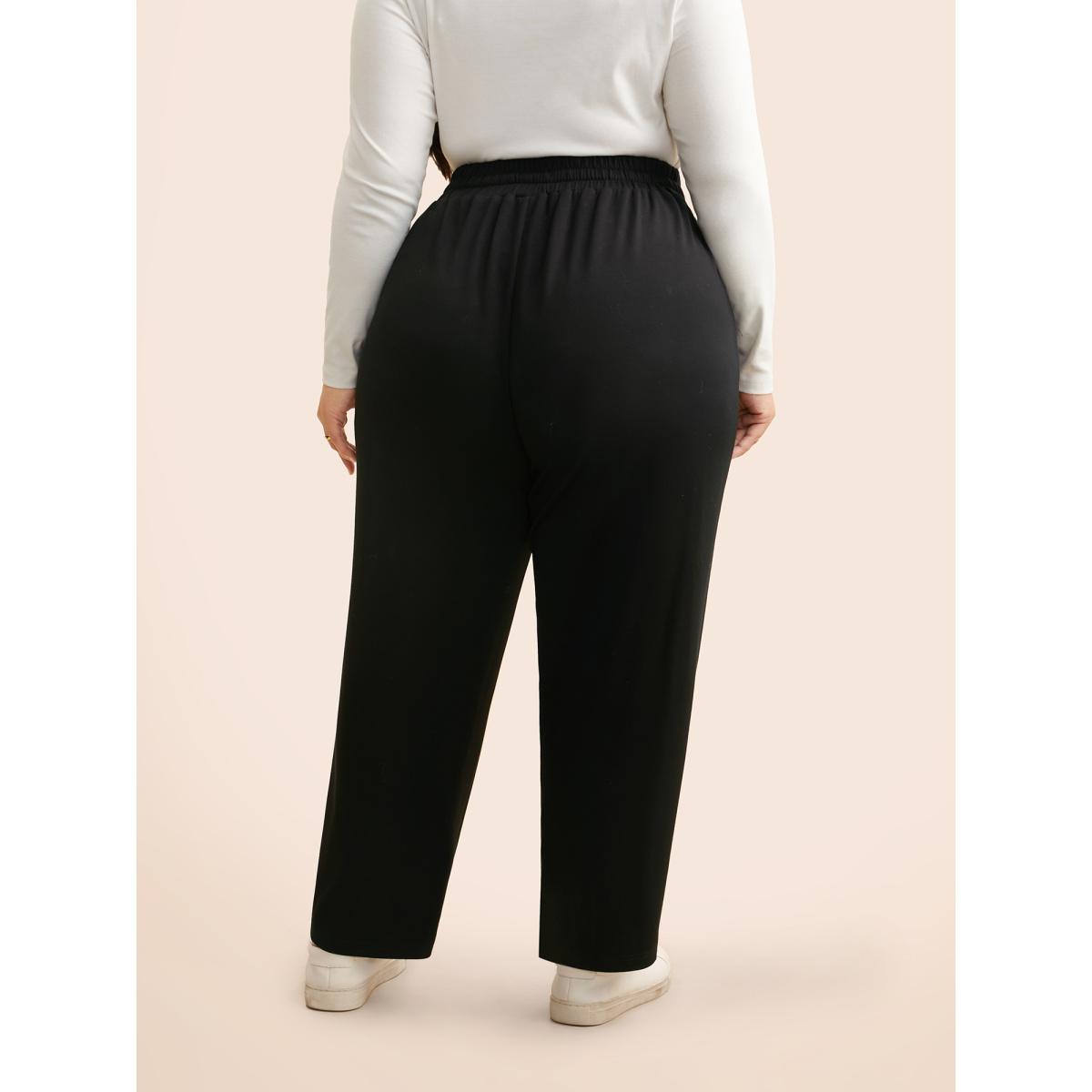 Plus Size Supersoft Straight-Leg Pants Women Black Casual Straight Leg Mid Rise Everyday Pants BloomChic 26/4X Product Image