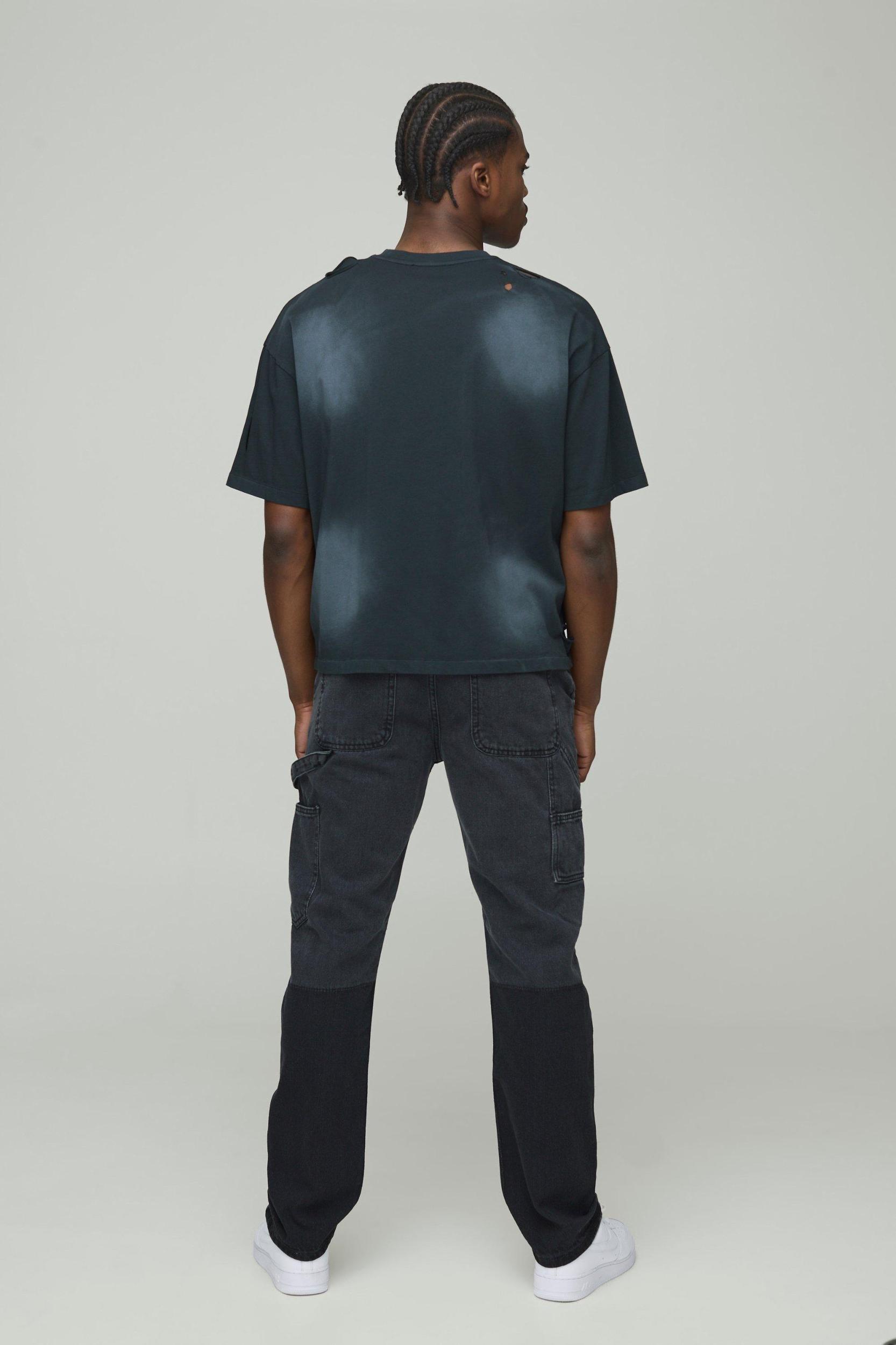 Straight Leg Contrast Carpenter Panel Jeans | boohooMAN USA Product Image