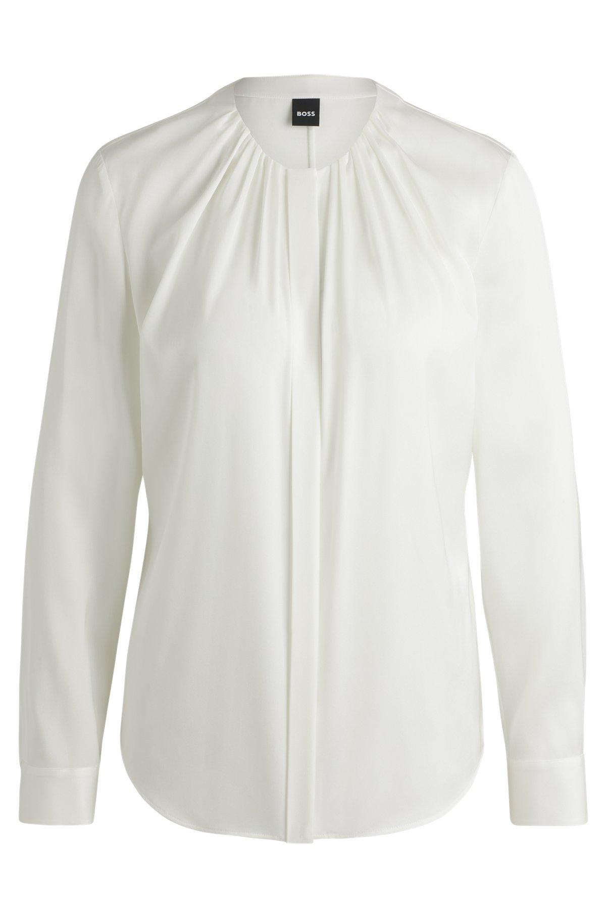 Ruched-neck blouse in stretch-silk crepe de Chine Product Image