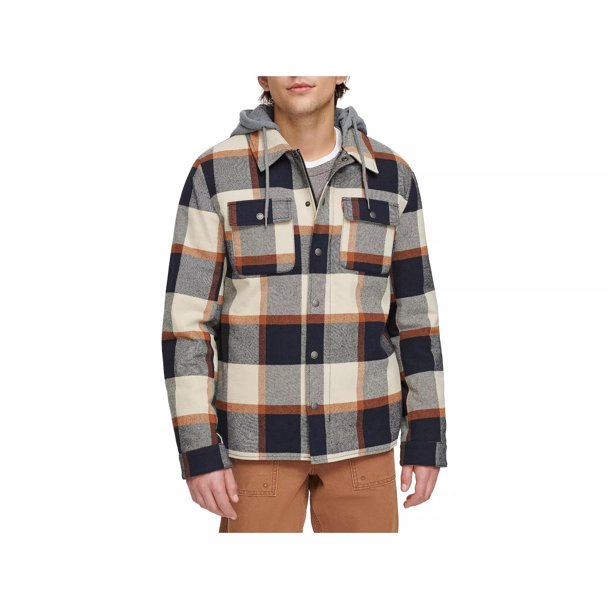 Men's Levi's® Plaid Fleece Hooded Shirt Jacket - Size Small, Skater Plaid Product Image