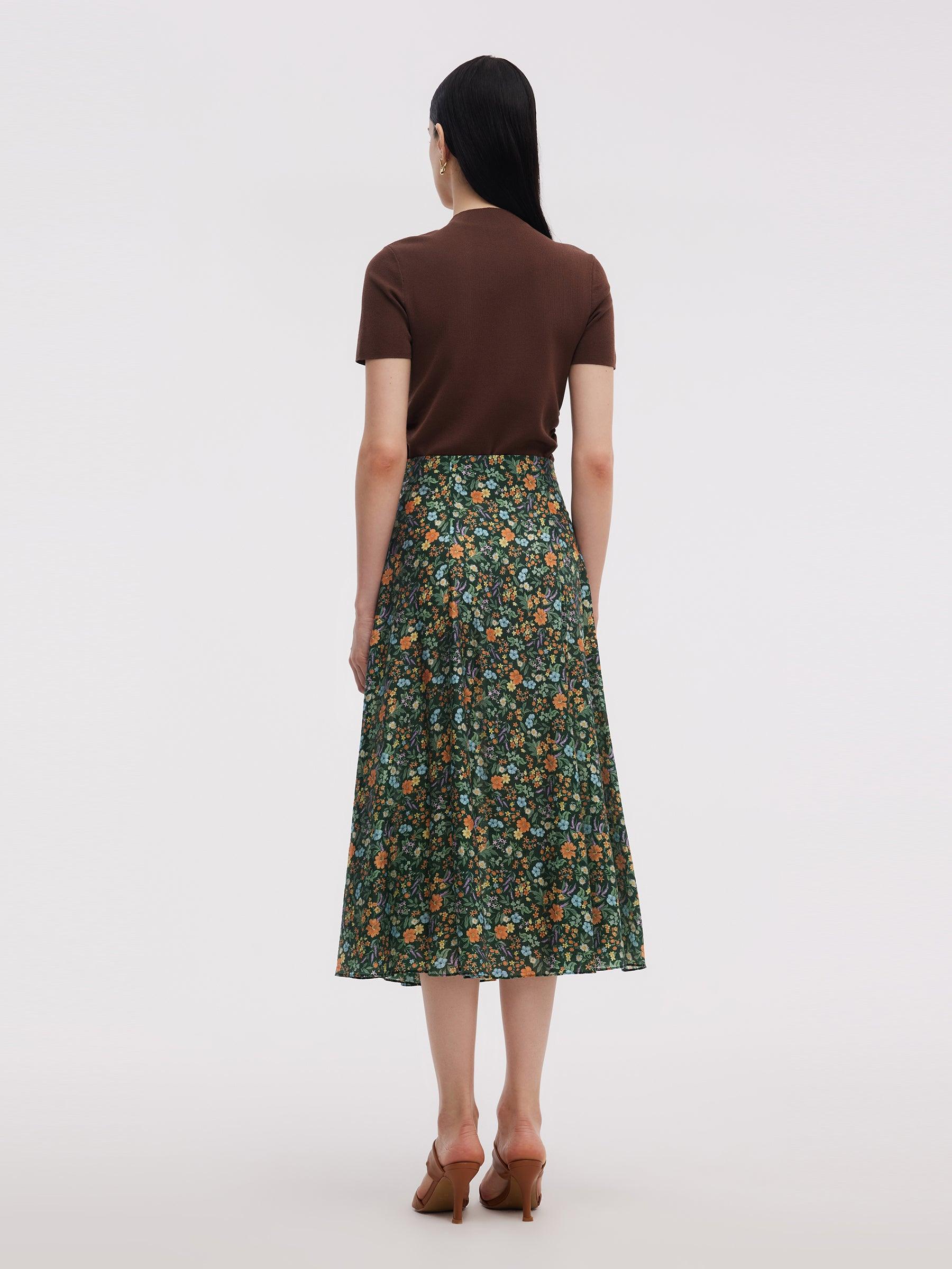 Tencel Blend Floral Print Women A-Line Skirt Product Image