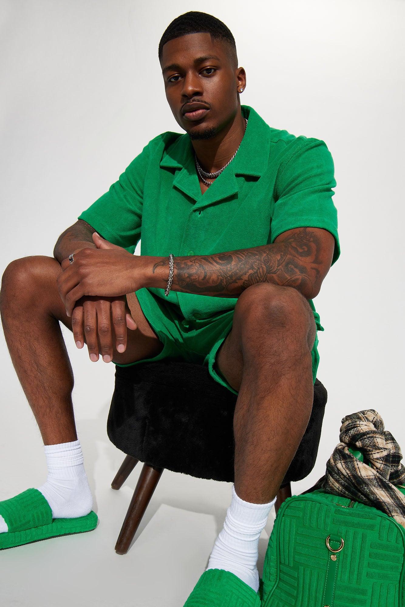 Dipped Terry Short Sleeve Cuban Shirt - Green Product Image