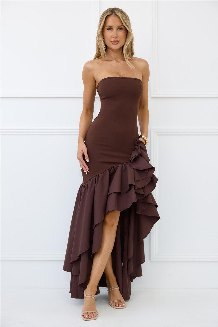Extravagant Events Strapless Maxi Dress Brown Product Image