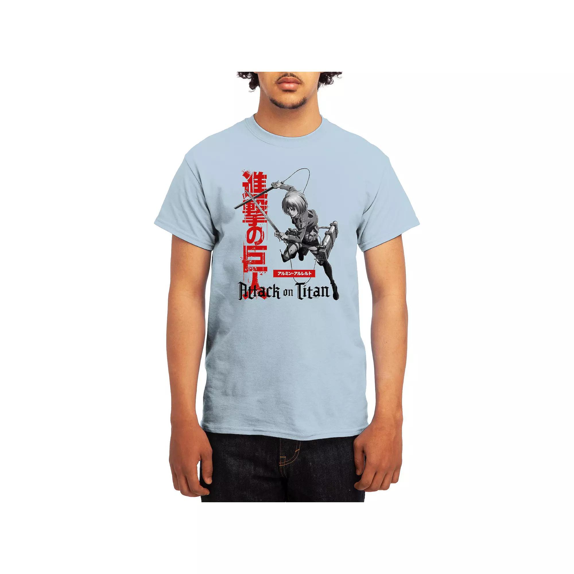 Men's Attack on Titan Armin Action Kanji Tee, Size: Medium, Grey Light Blue Product Image