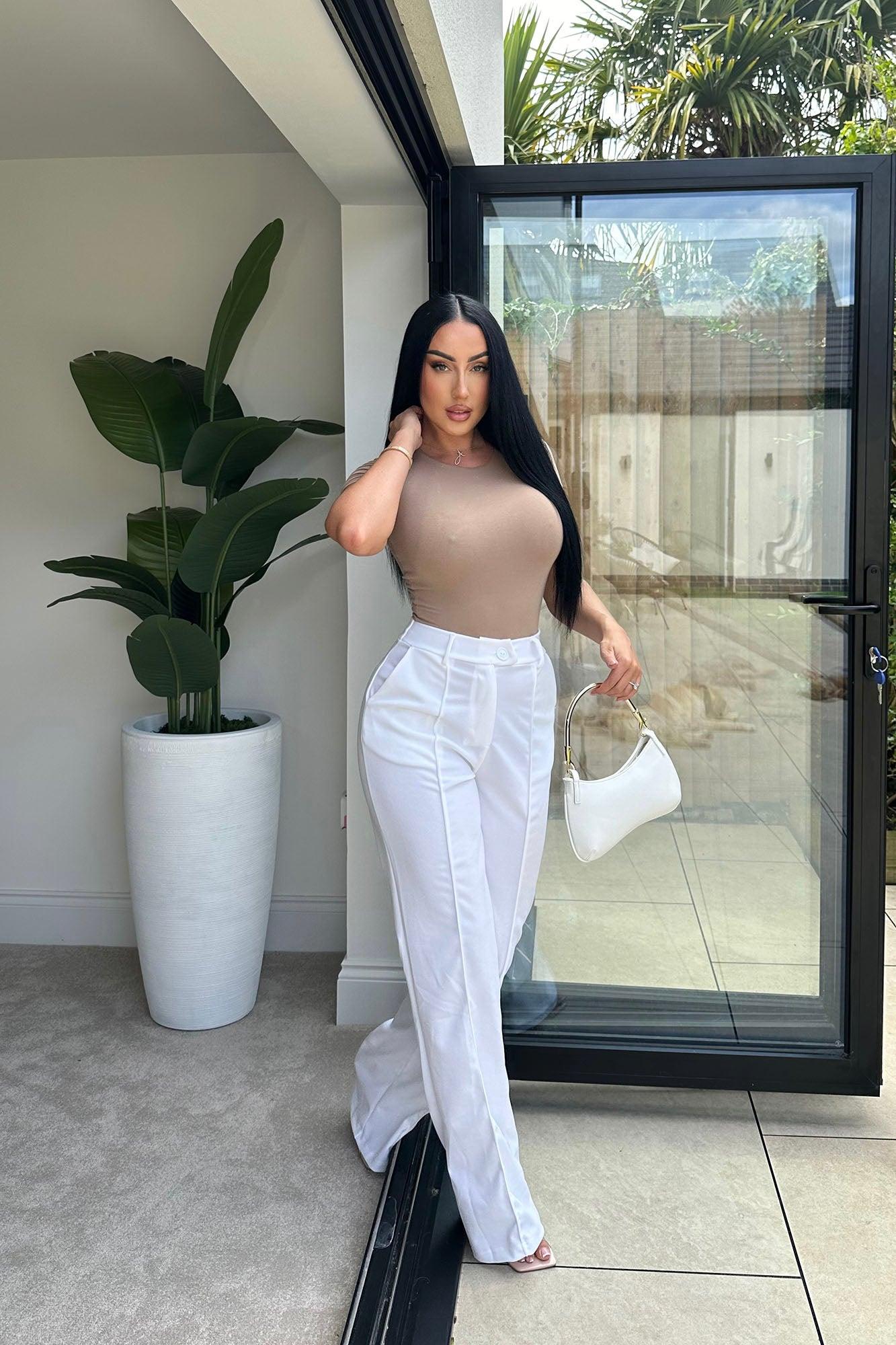 Heidi Wide Leg Trouser Pant - White Product Image