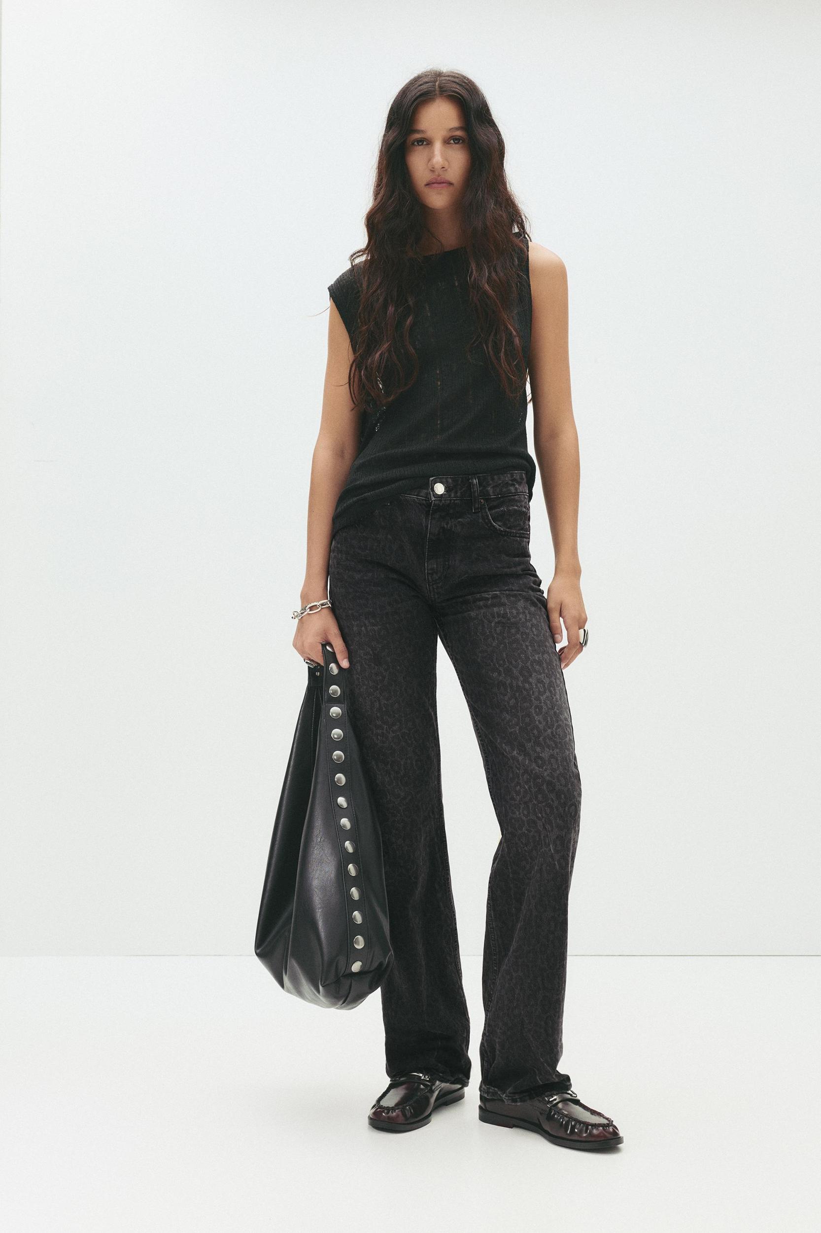 Straight-leg leopard print jeans Product Image