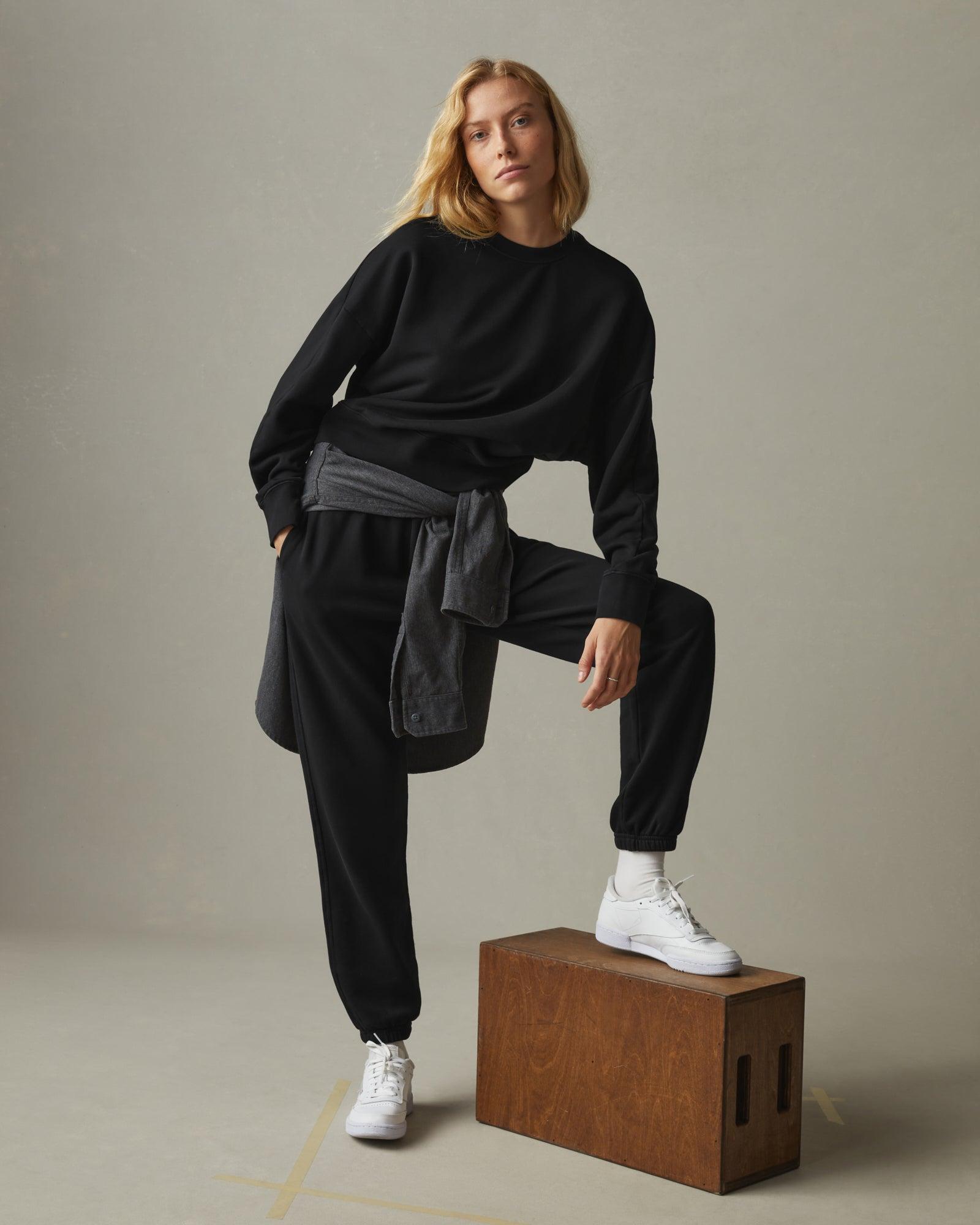 Women's Premium Midweight Oversized Crew - Black Female Product Image