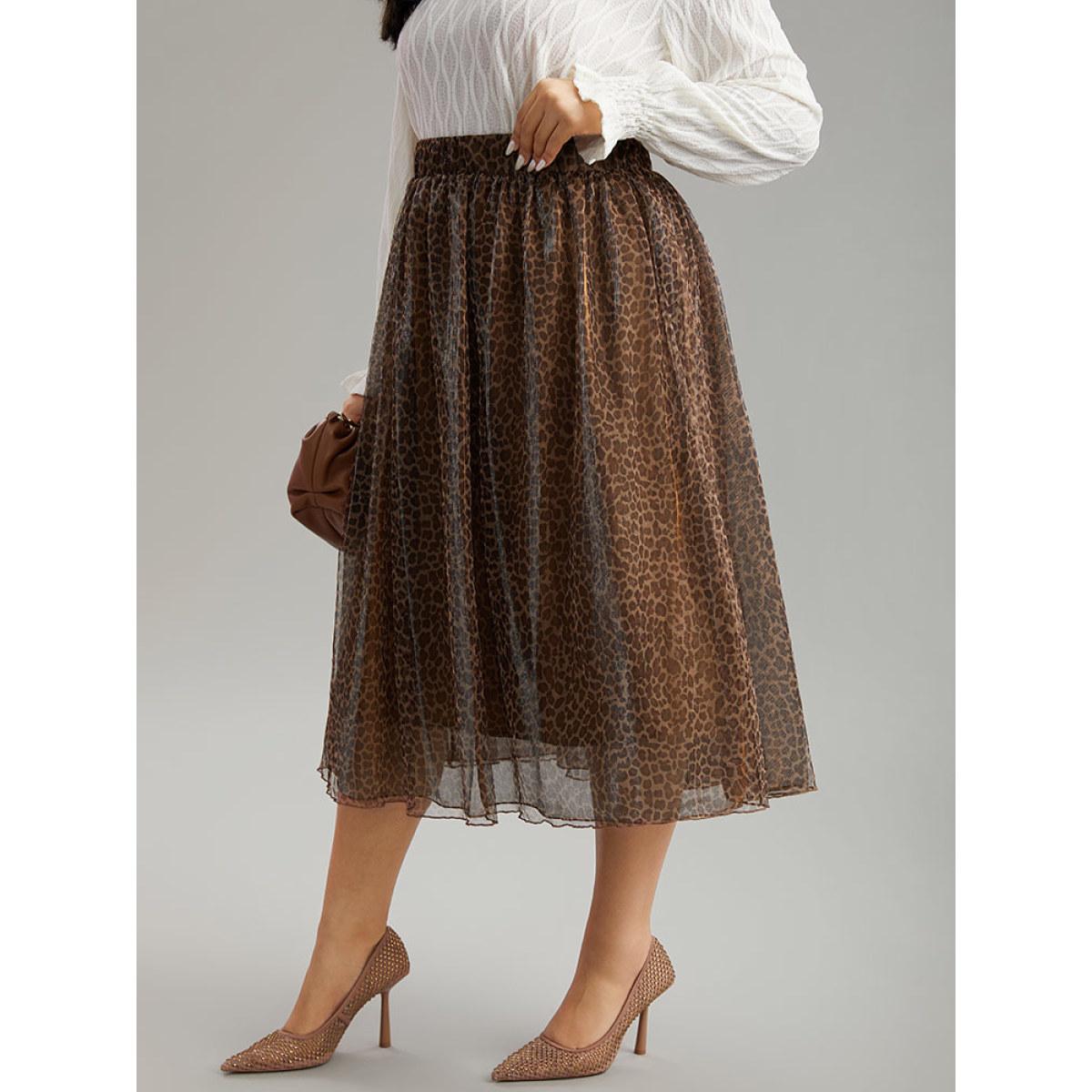 Plus Size Leopard Elastic Waist Tiered Mesh Skirt Women Leopard Glamour Lined No stretch Going out Skirts BloomChic 22-24/3X Product Image
