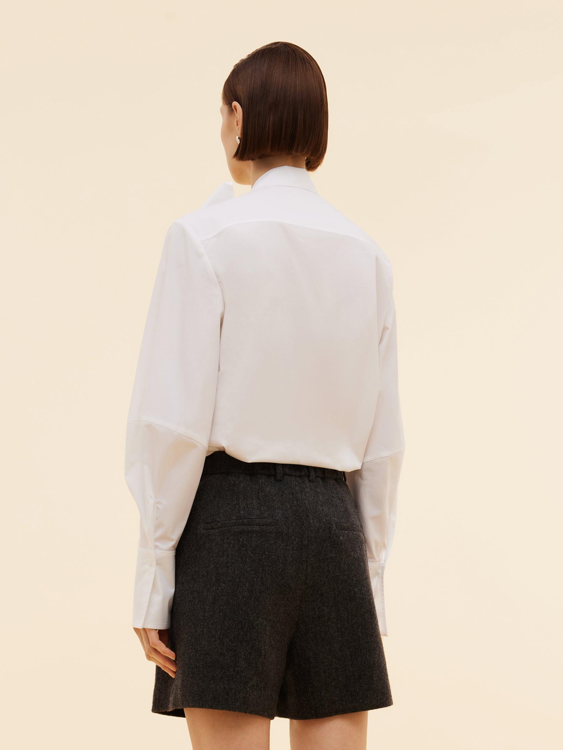 Bow Tie Front Balloon Sleeve Women Loose Shirt Product Image