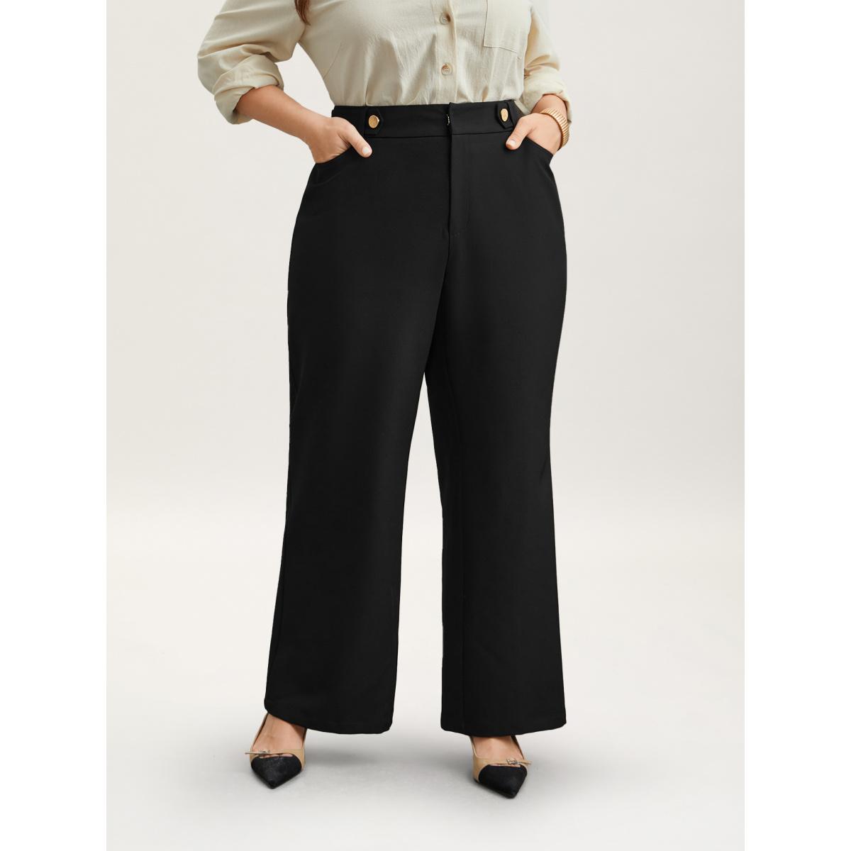 Plus Size Loop Decoration Flared Leg Pants Women Black At the Office Bootcut Mid Rise Work Pants BloomChic 10/M Product Image