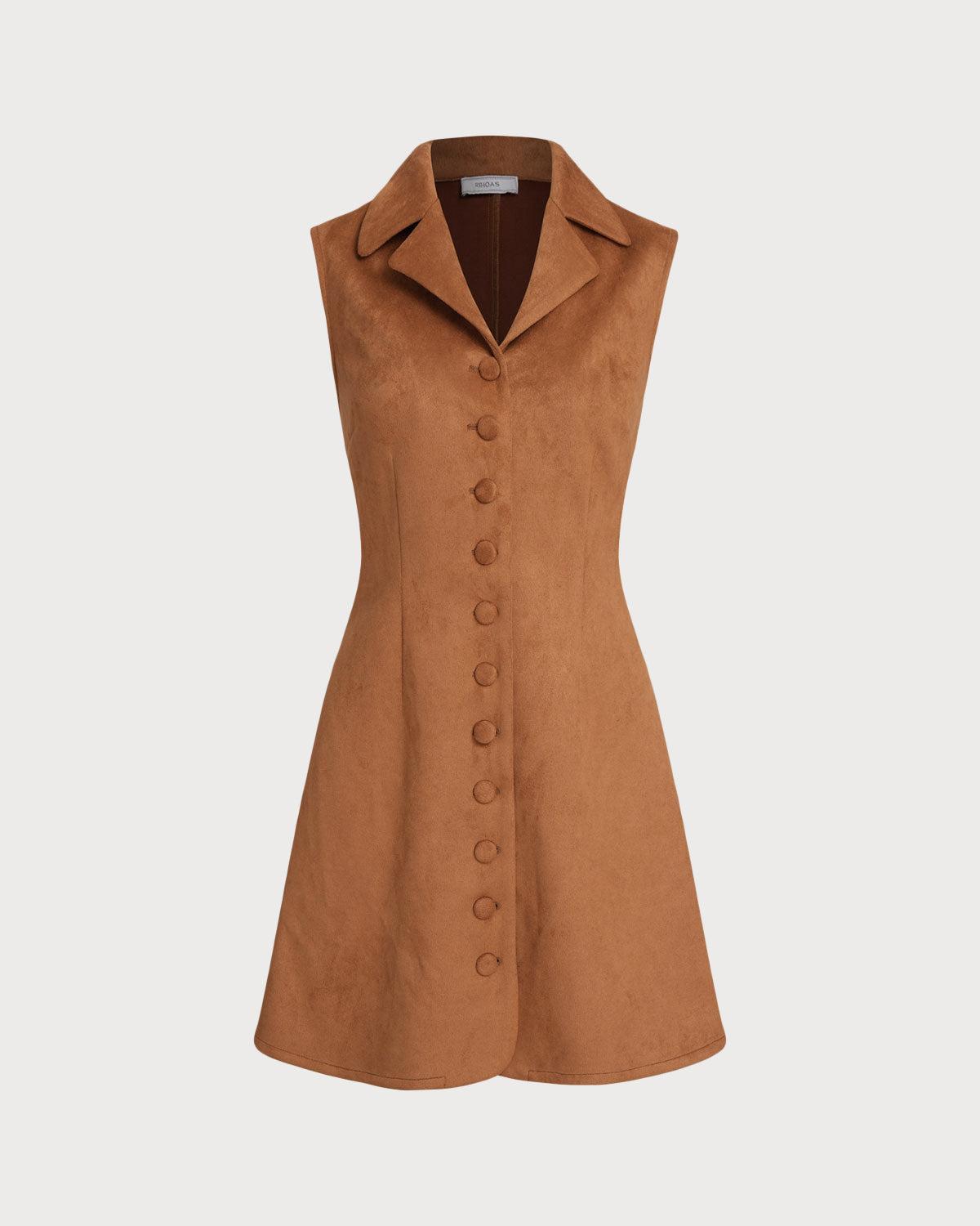 Caramel Suede A-Line Sleeveless Mini Dress Product Image