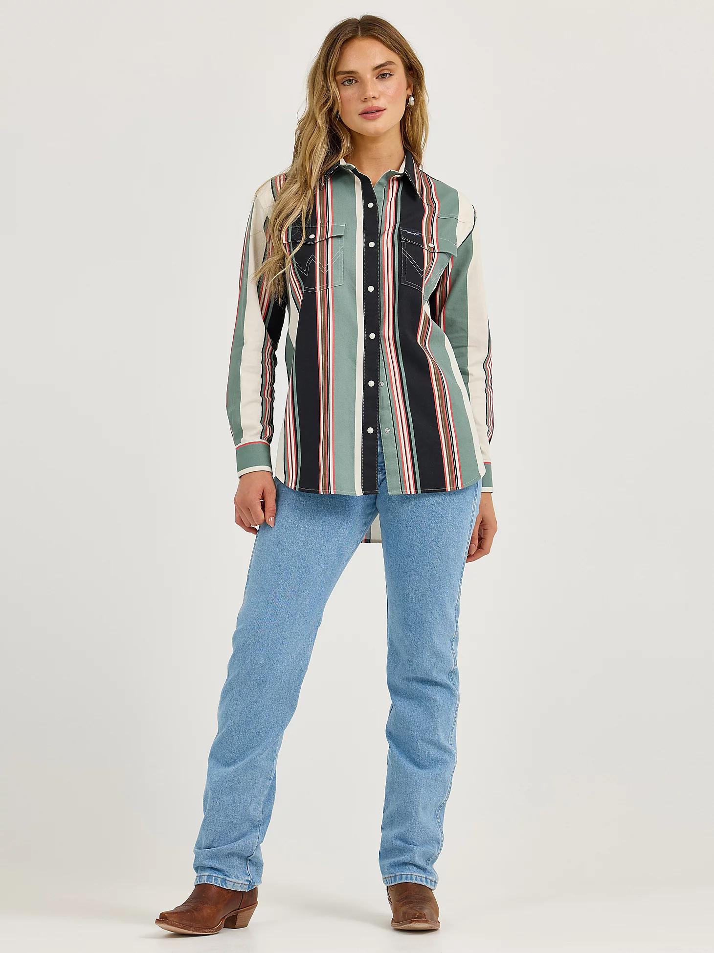 Women's Wrangler Brushpopper Boyfriend Western Snap Shirt | Women's TOPS | Wrangler® Product Image