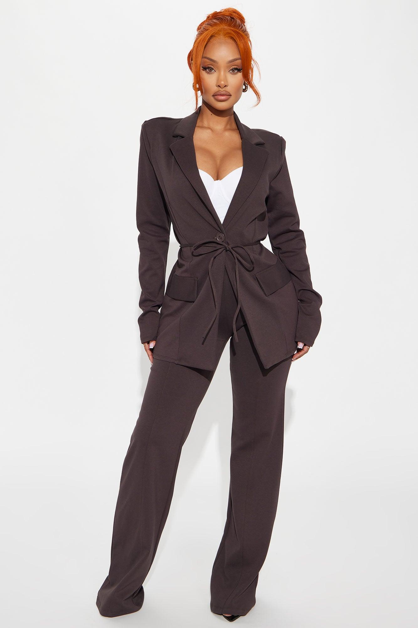 Very Mindful Blazer Pant Set - Brown Product Image