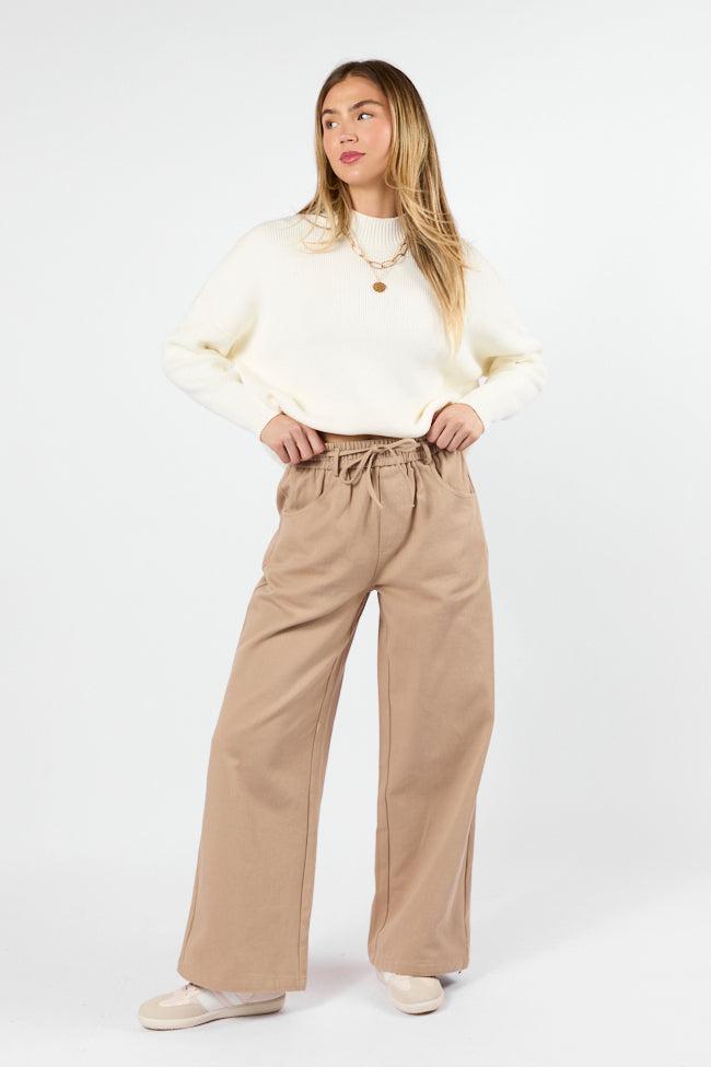 New Flow Khaki Pull On Wide Leg Pants FINAL SALE Product Image