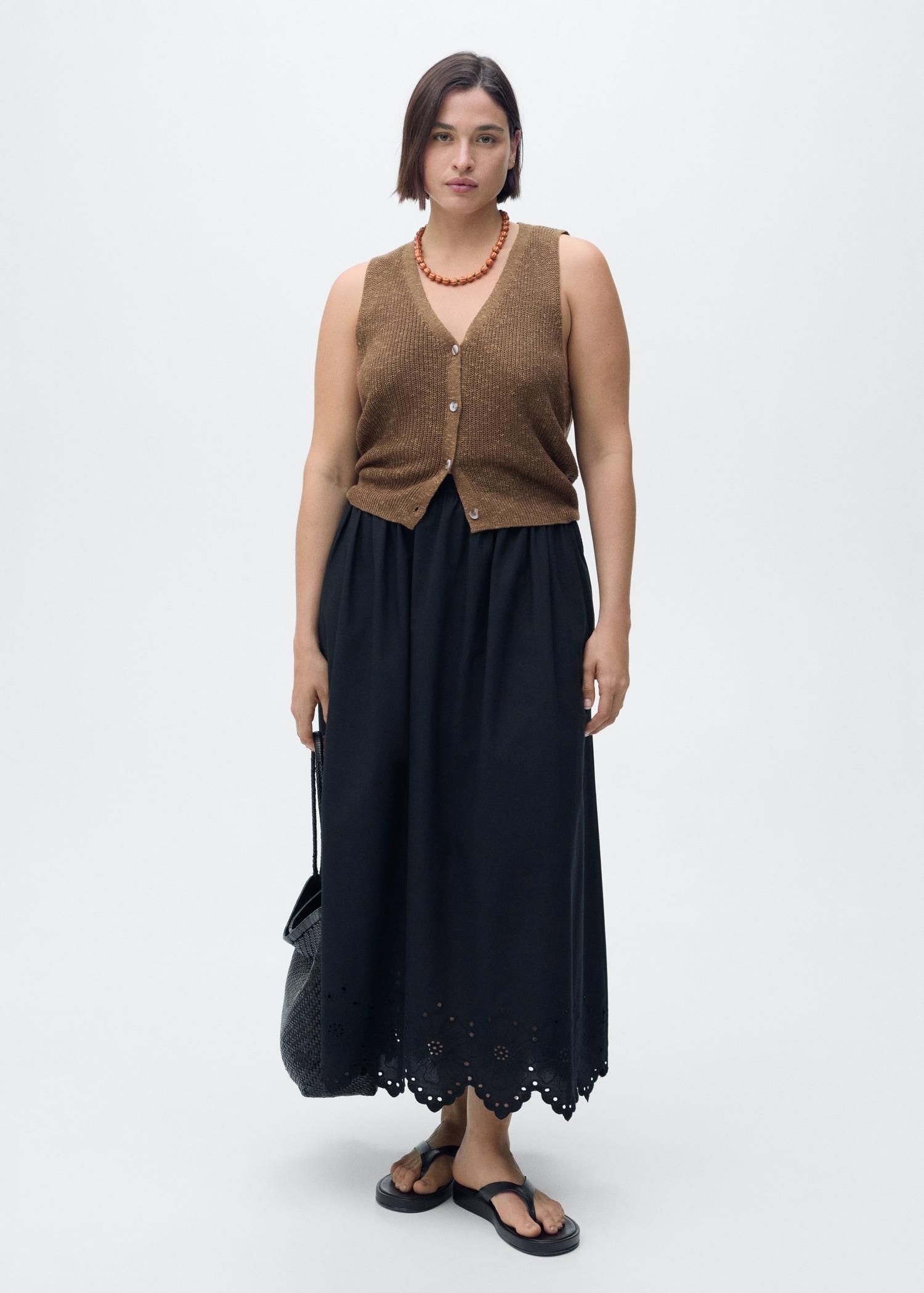 Cotton skirt with embroidered hem - Women | MANGO USA Product Image