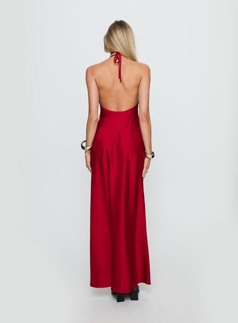 Costella Halter Satin Maxi Dress Red Product Image